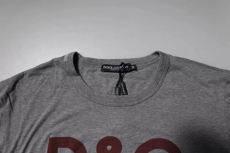 Dolce & Gabbana Gray Logo Print Cotton Crew Neck Men T-shirt - T-Shirts