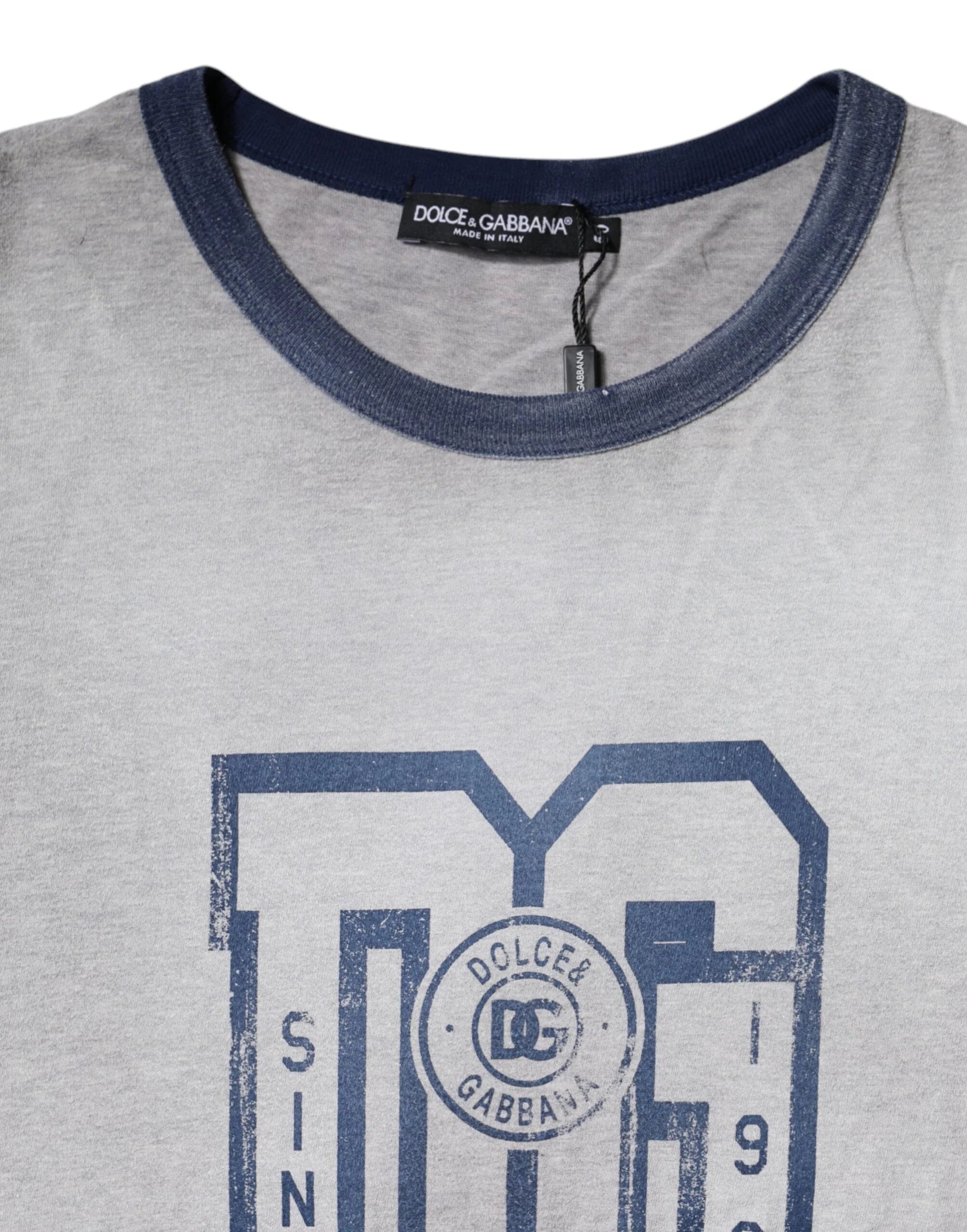 Dolce & Gabbana Gray Logo Print Cotton Crew Neck T-shirt - IT50 | L - T-Shirts