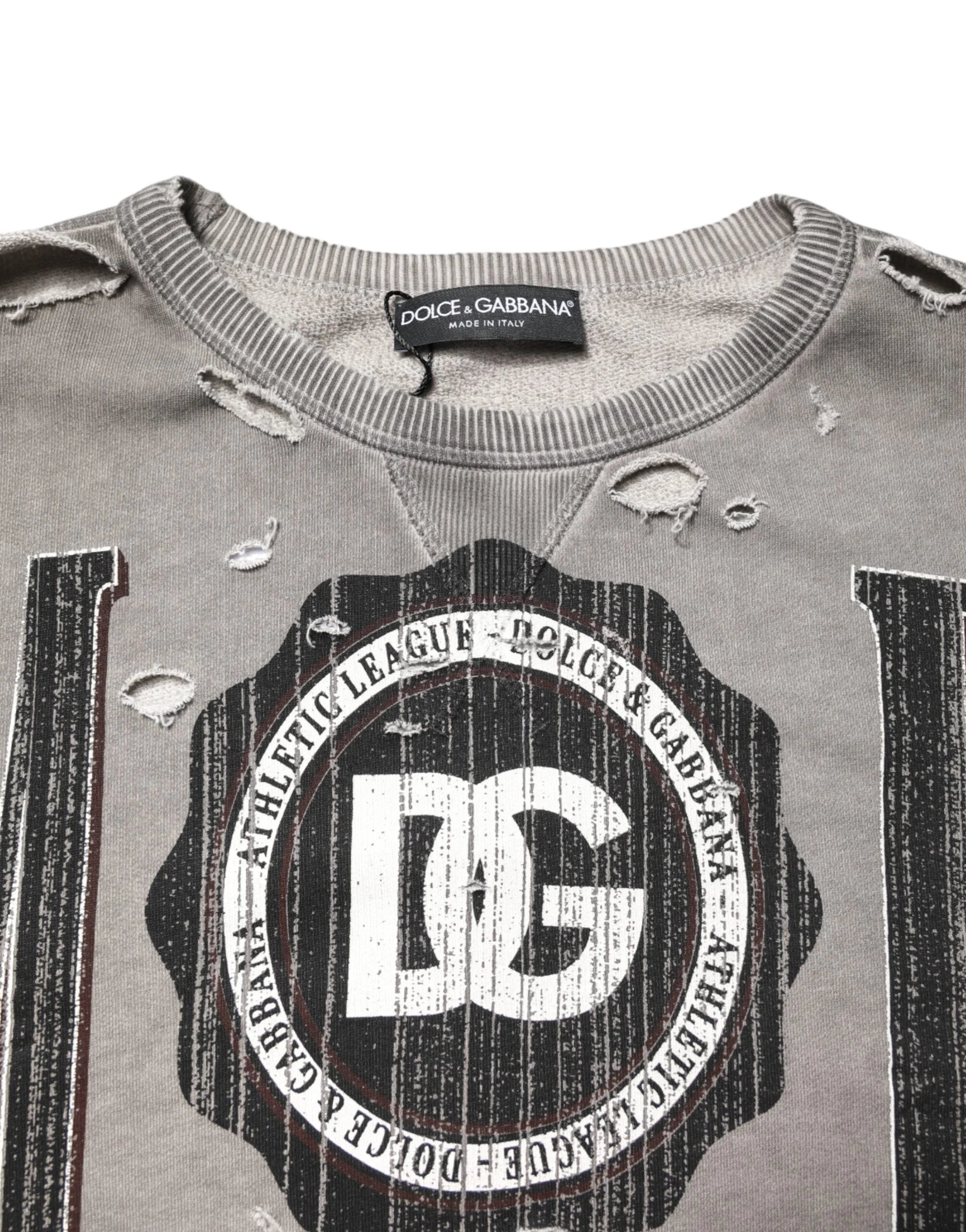 Dolce & Gabbana Gray Logo Print Crew Neck Pullover Sweater - IT48 | M - Sweaters