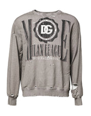 Dolce & Gabbana Gray Logo Print Crew Neck Pullover Sweater - IT48 | M - Sweaters