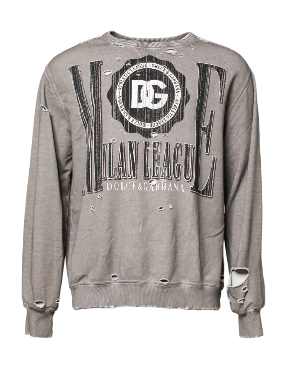 Dolce & Gabbana Gray Logo Print Crew Neck Pullover Sweater - IT48 | M - Sweaters