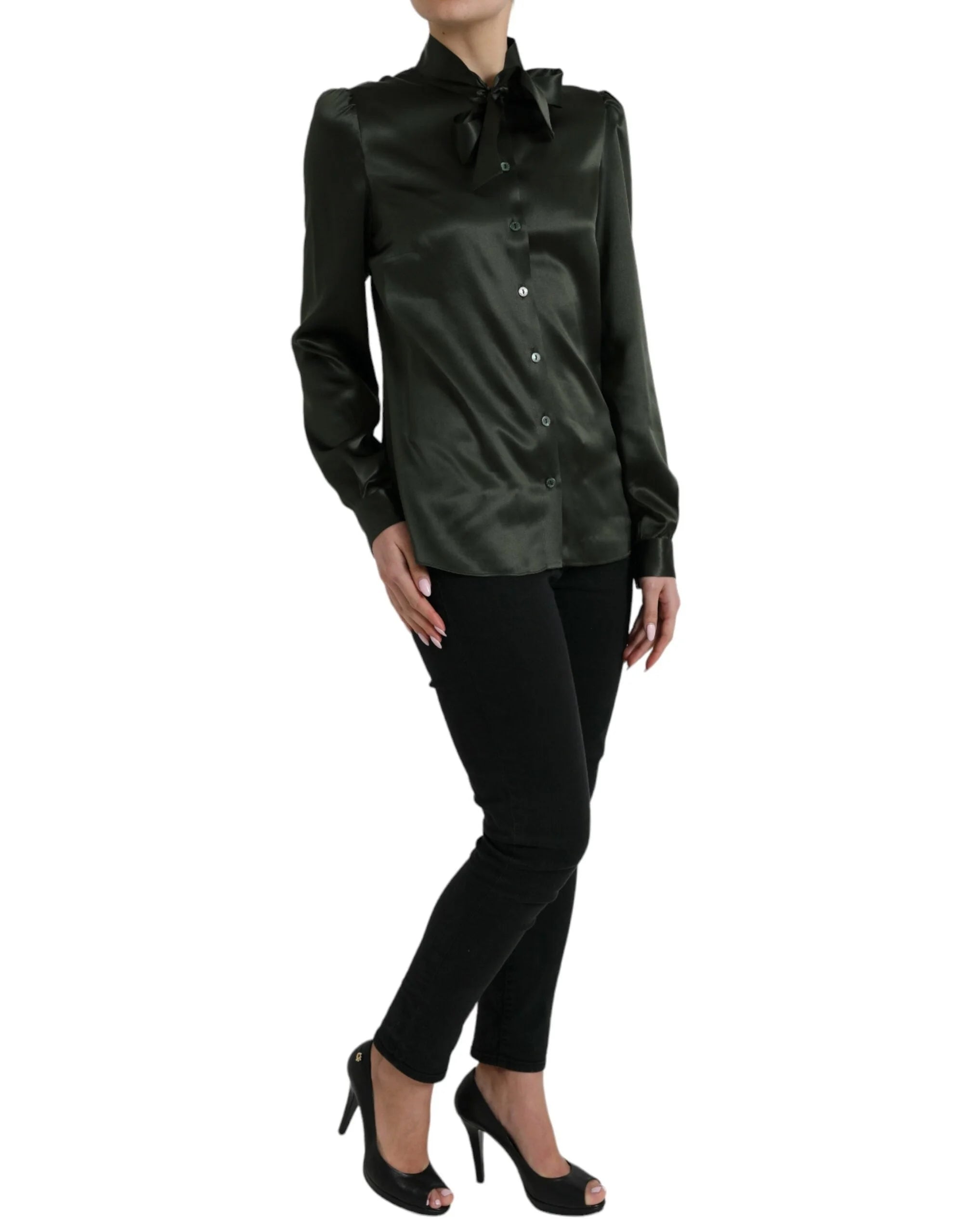 Dolce & Gabbana Gray Long Sleeves Ascot Collar Blouse Top - IT44 | L - Blouses