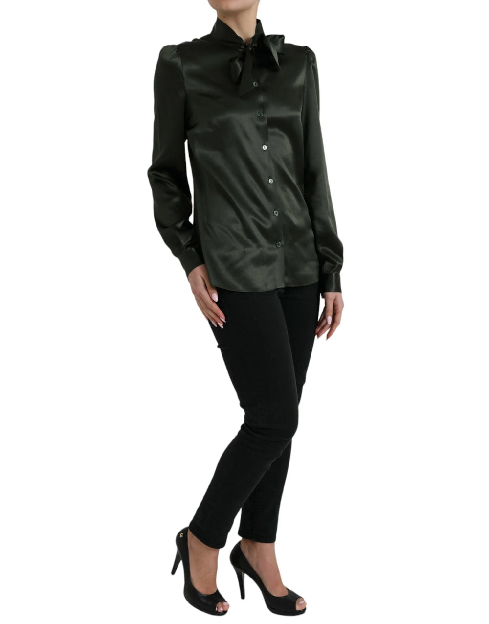 Dolce & Gabbana Gray Long Sleeves Ascot Collar Blouse Top - IT44 | L - Blouses