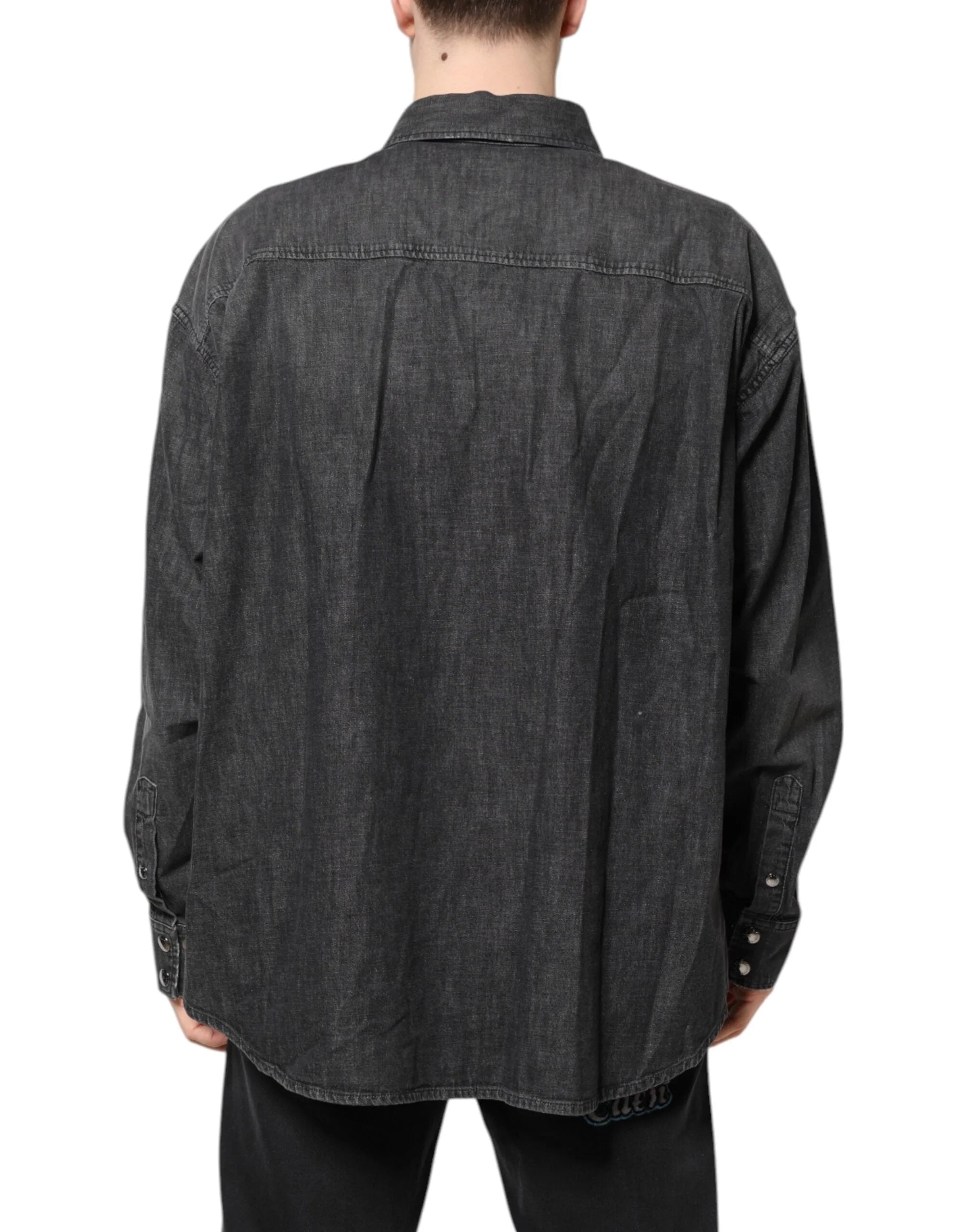 Dolce & Gabbana Gray Long Sleeves Button Down Denim Shirt - Shirts