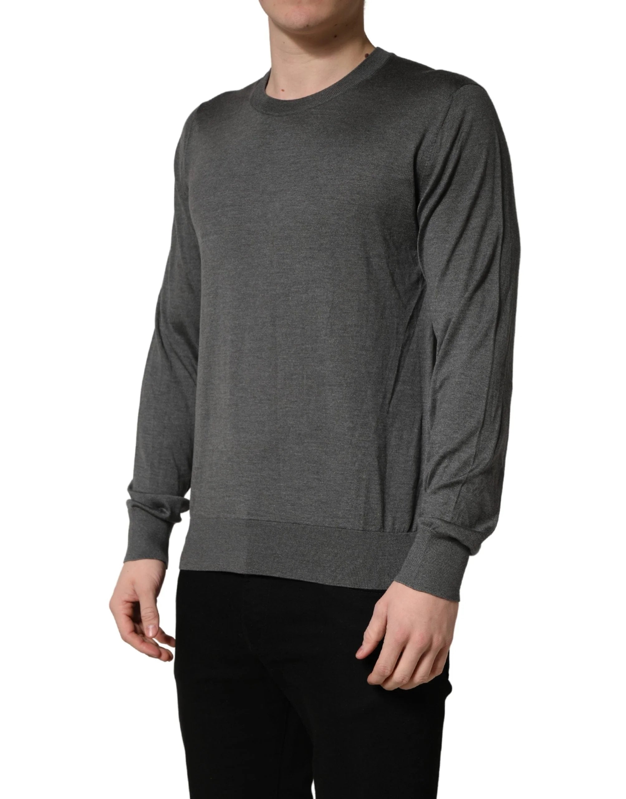 Dolce & Gabbana Gray Long Sleeves Crew Neck Pullover Sweater - IT52 | XL