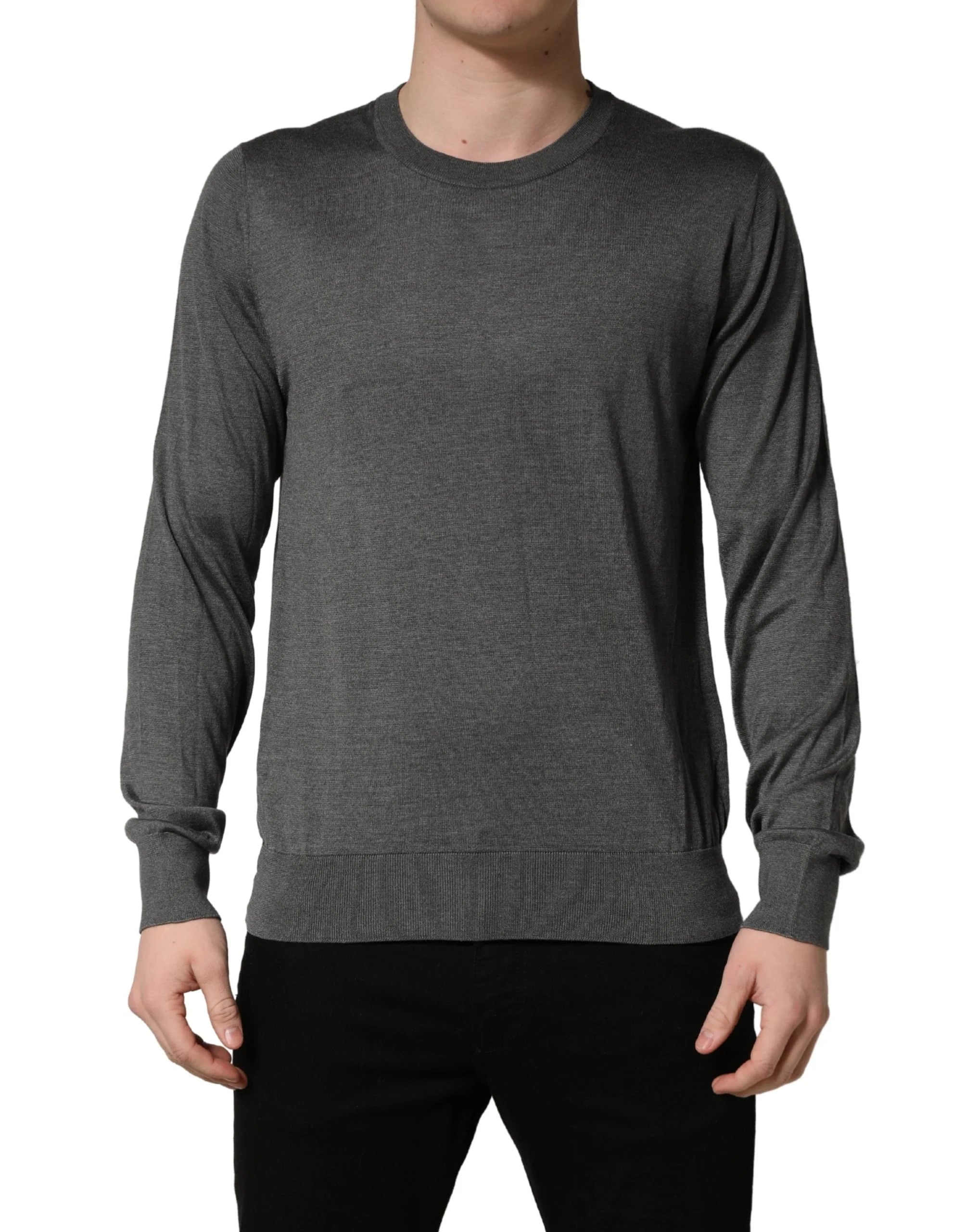 Dolce & Gabbana Gray Long Sleeves Crew Neck Pullover Sweater - IT52 | XL