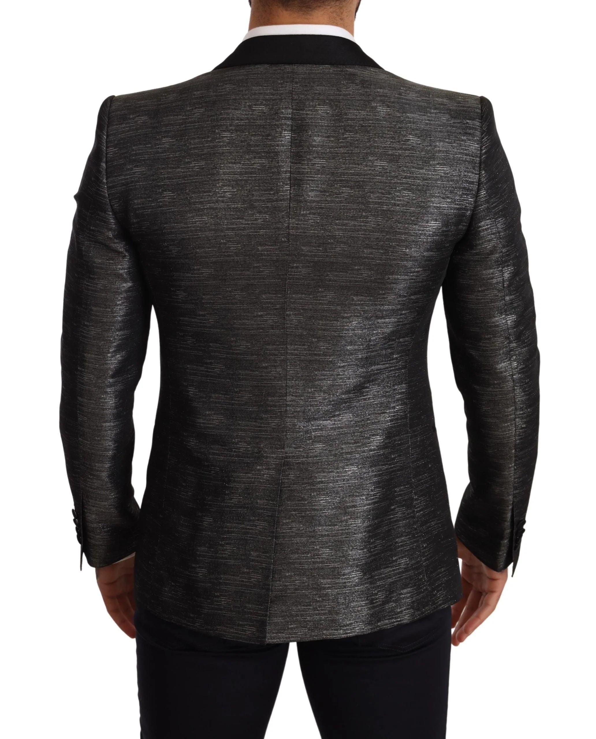 Dolce & Gabbana Gray Metallic Black Slim Tuxedo Blazer - IT48 | M - Sport Jackets