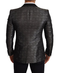 Dolce & Gabbana Gray Metallic Black Slim Tuxedo Blazer - IT48 | M - Sport Jackets