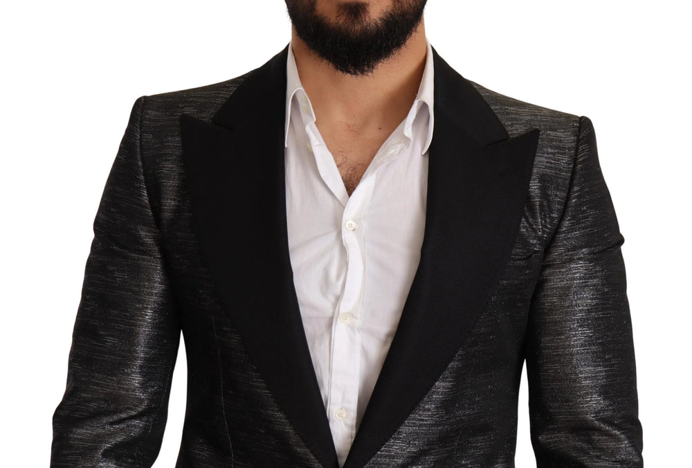 Dolce & Gabbana Gray Metallic Black Slim Tuxedo Blazer - IT48 | M - Sport Jackets