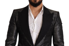 Dolce & Gabbana Gray Metallic Black Slim Tuxedo Blazer - IT48 | M - Sport Jackets
