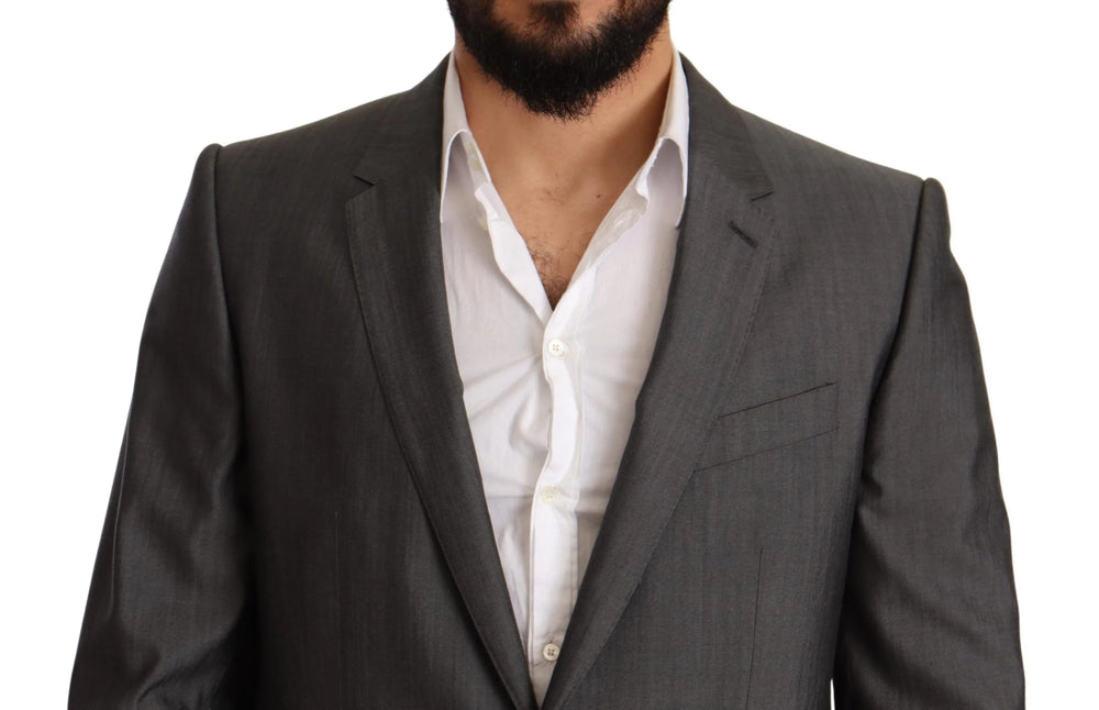 Dolce & Gabbana Gray Metallic MARTINI Slim Fit Set Suit - Pant Suits