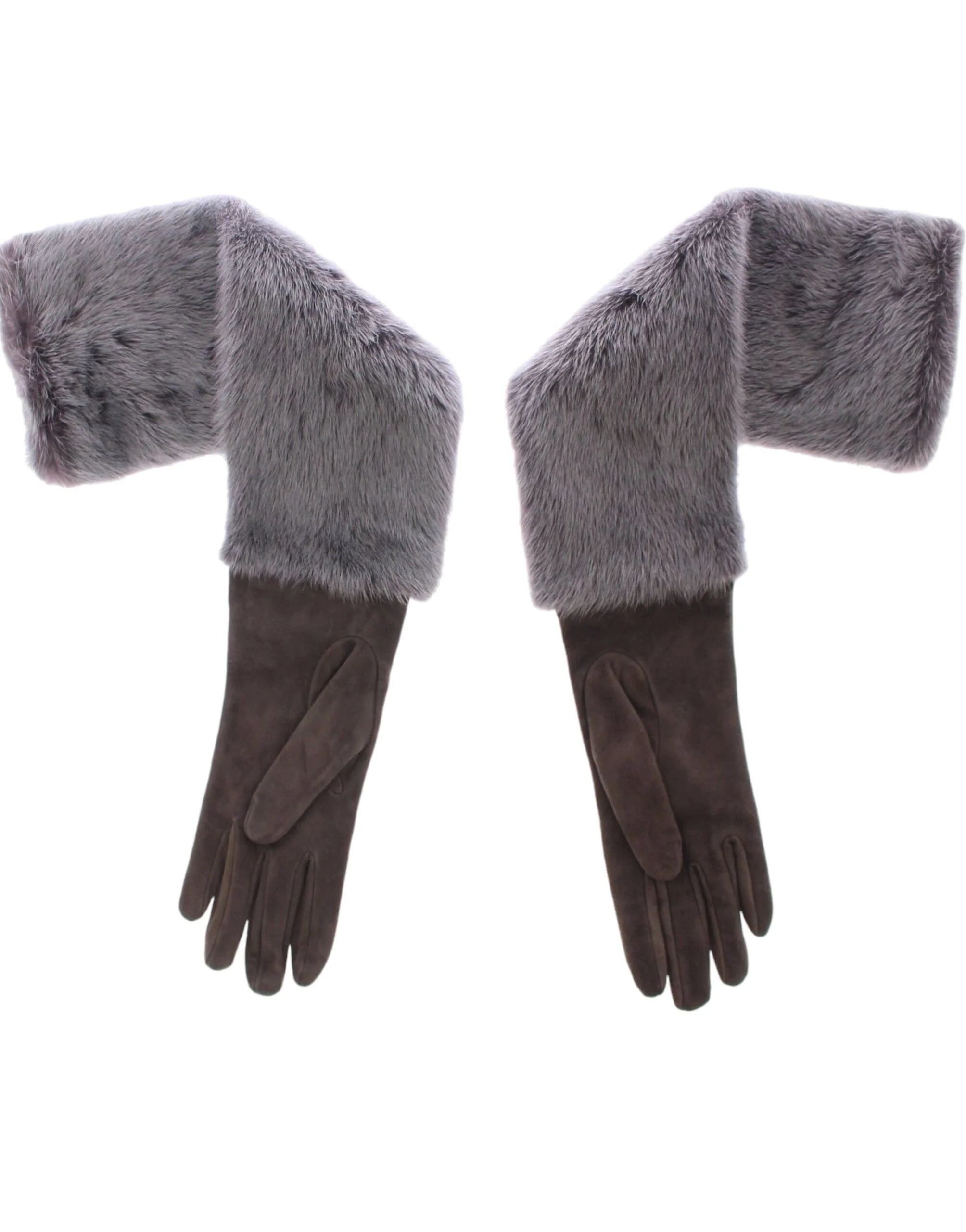 Dolce & Gabbana Gray Mink Fur Lambskin Suede Leather Gloves - Gloves & Mittens