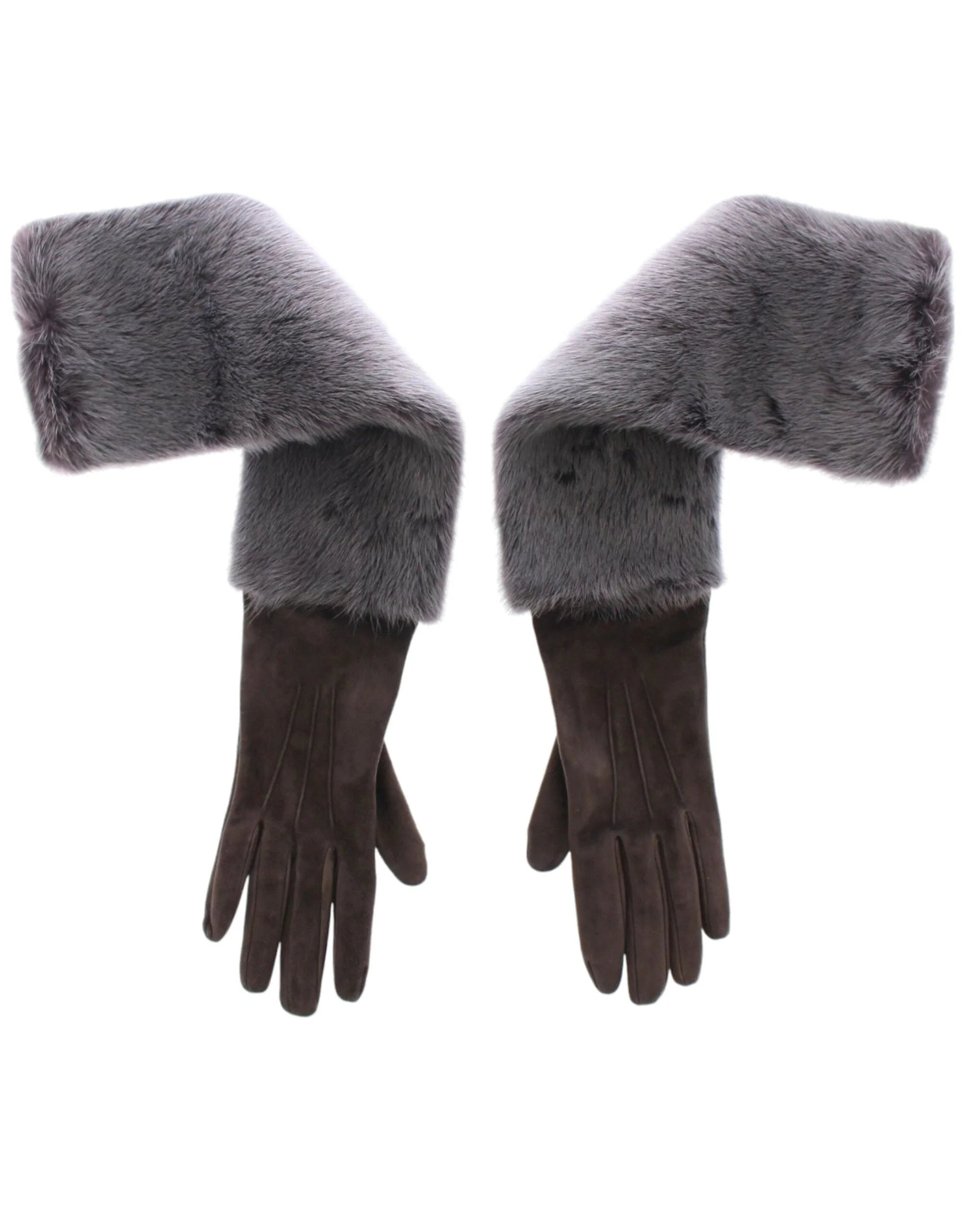 Dolce & Gabbana Gray Mink Fur Lambskin Suede Leather Gloves - Gloves & Mittens
