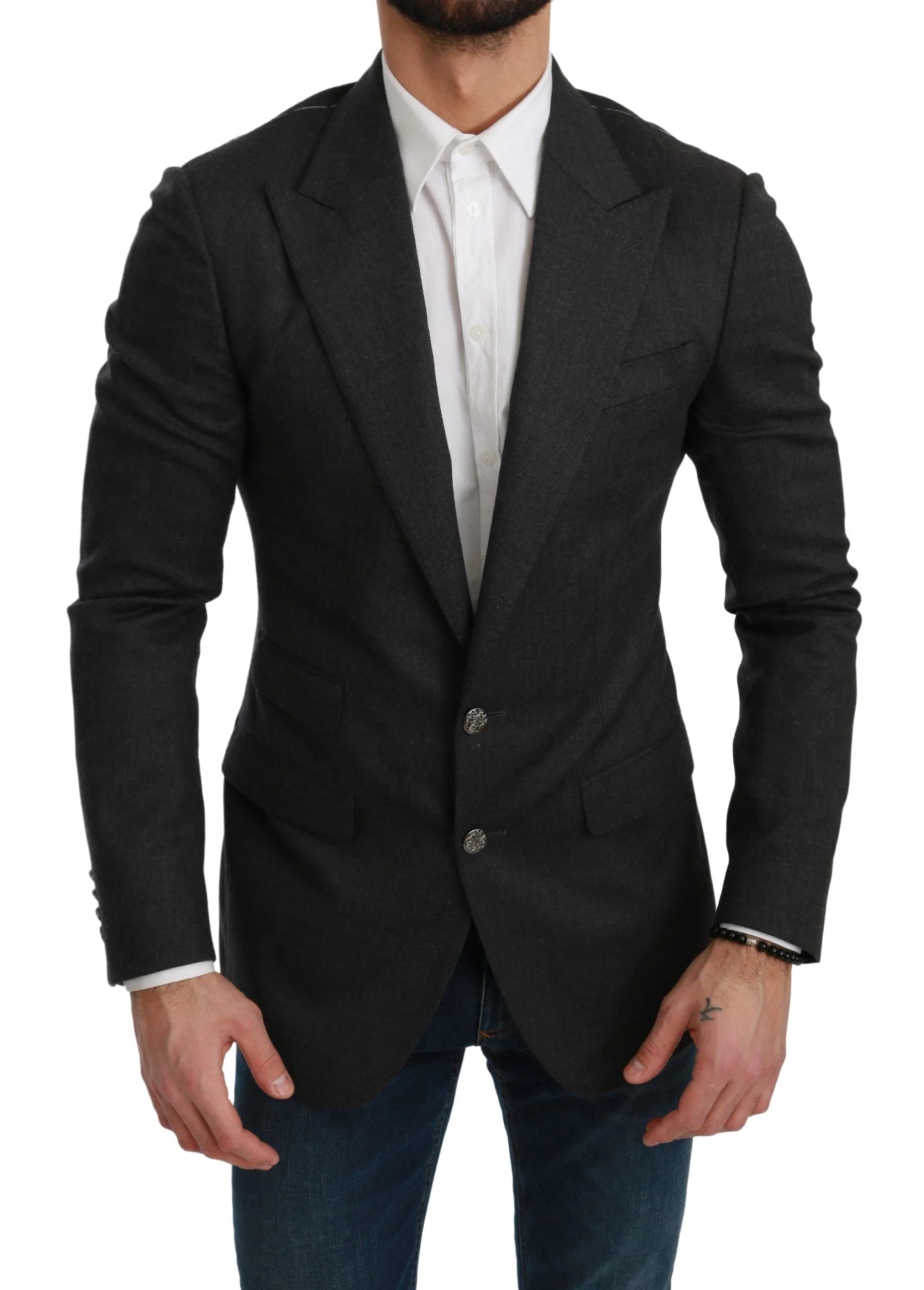 Dolce & Gabbana Gray NAPOLI Slim Fit Jacket Wool Blazer - IT46 | S - Sport Jackets