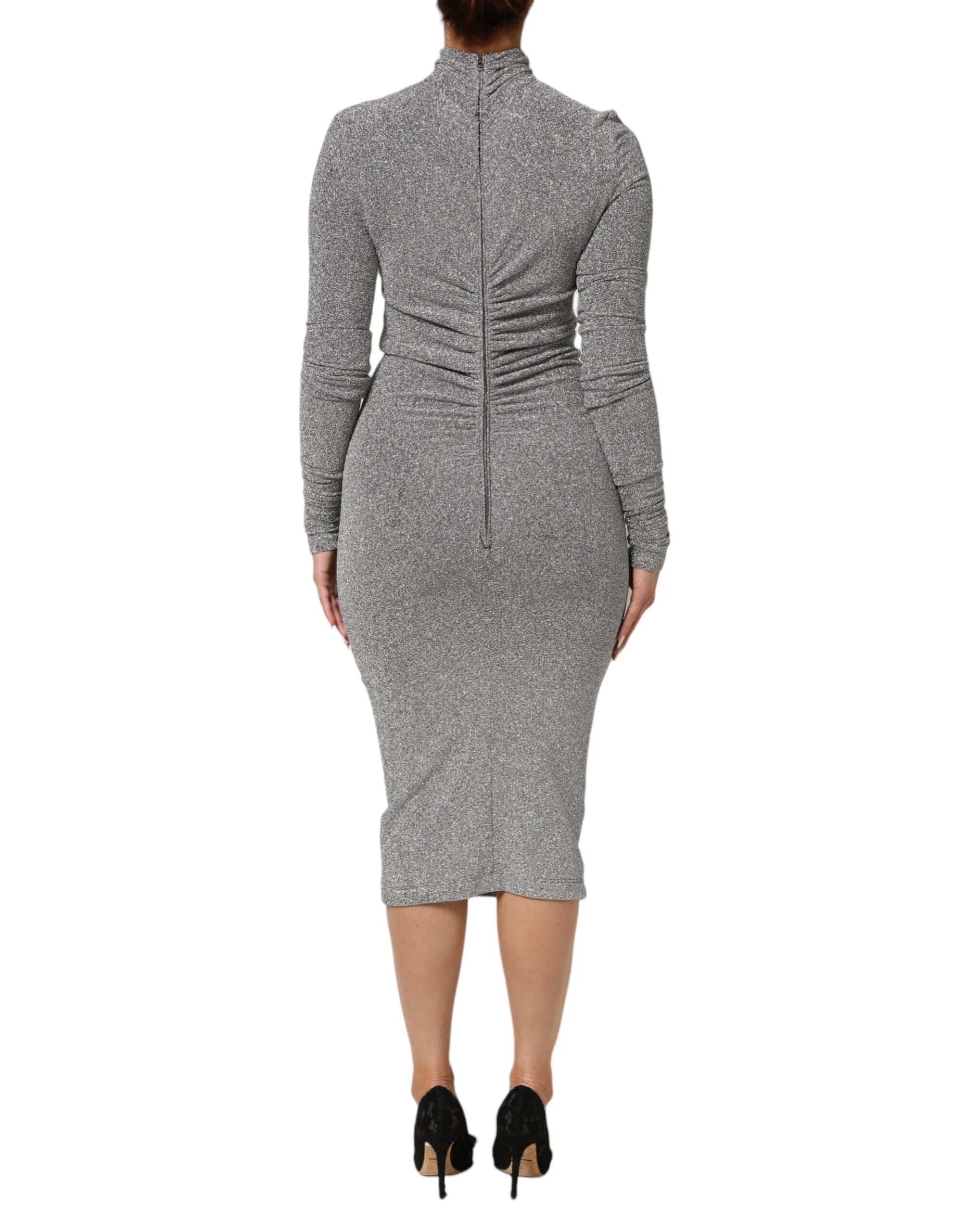Dolce & Gabbana Gray Nylon Bodycon Sheath Long Sleeves Dress - IT40|S - Dresses