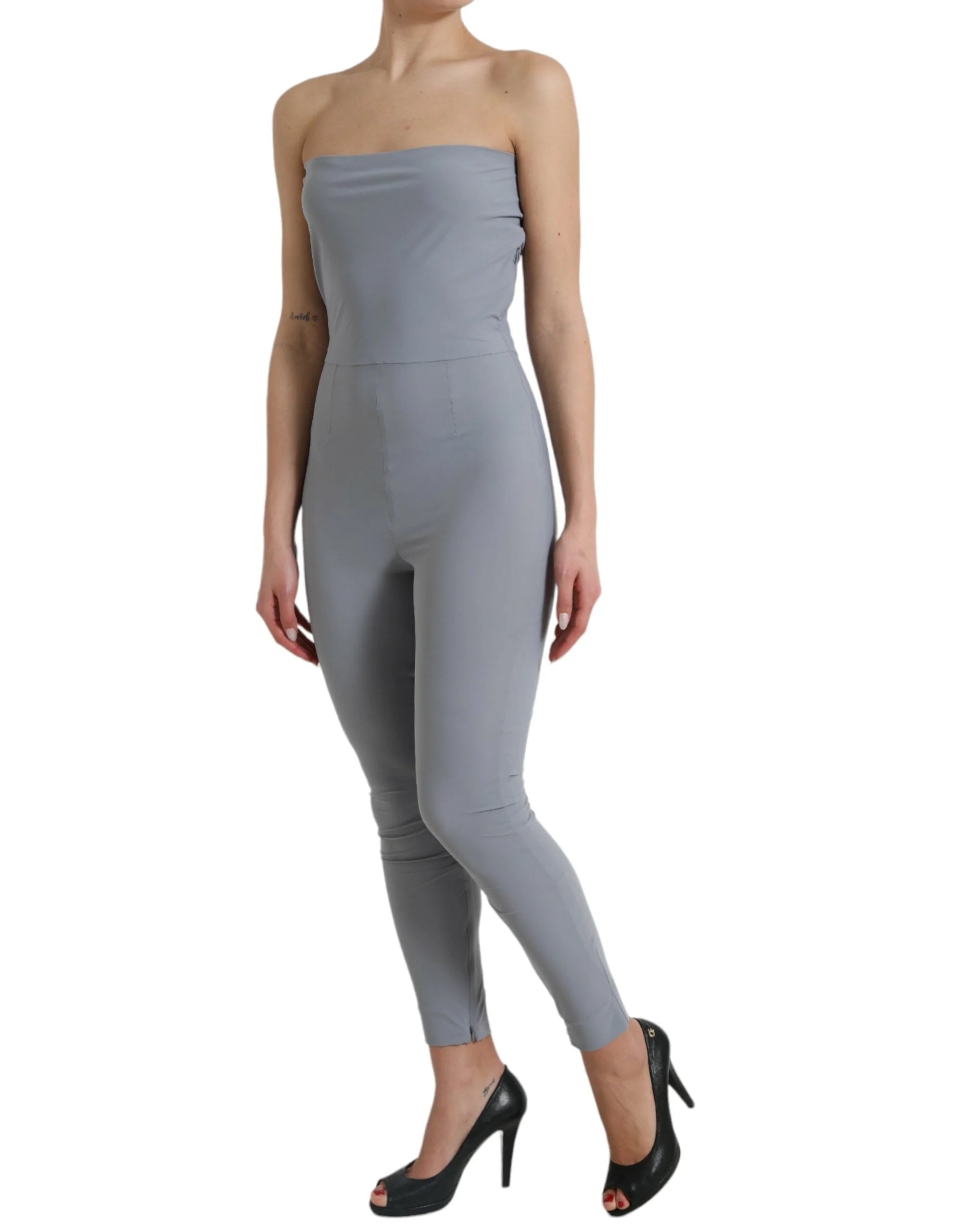 Dolce & Gabbana Gray Nylon Strapless Bodycon Jumpsuit Dress - IT40|S