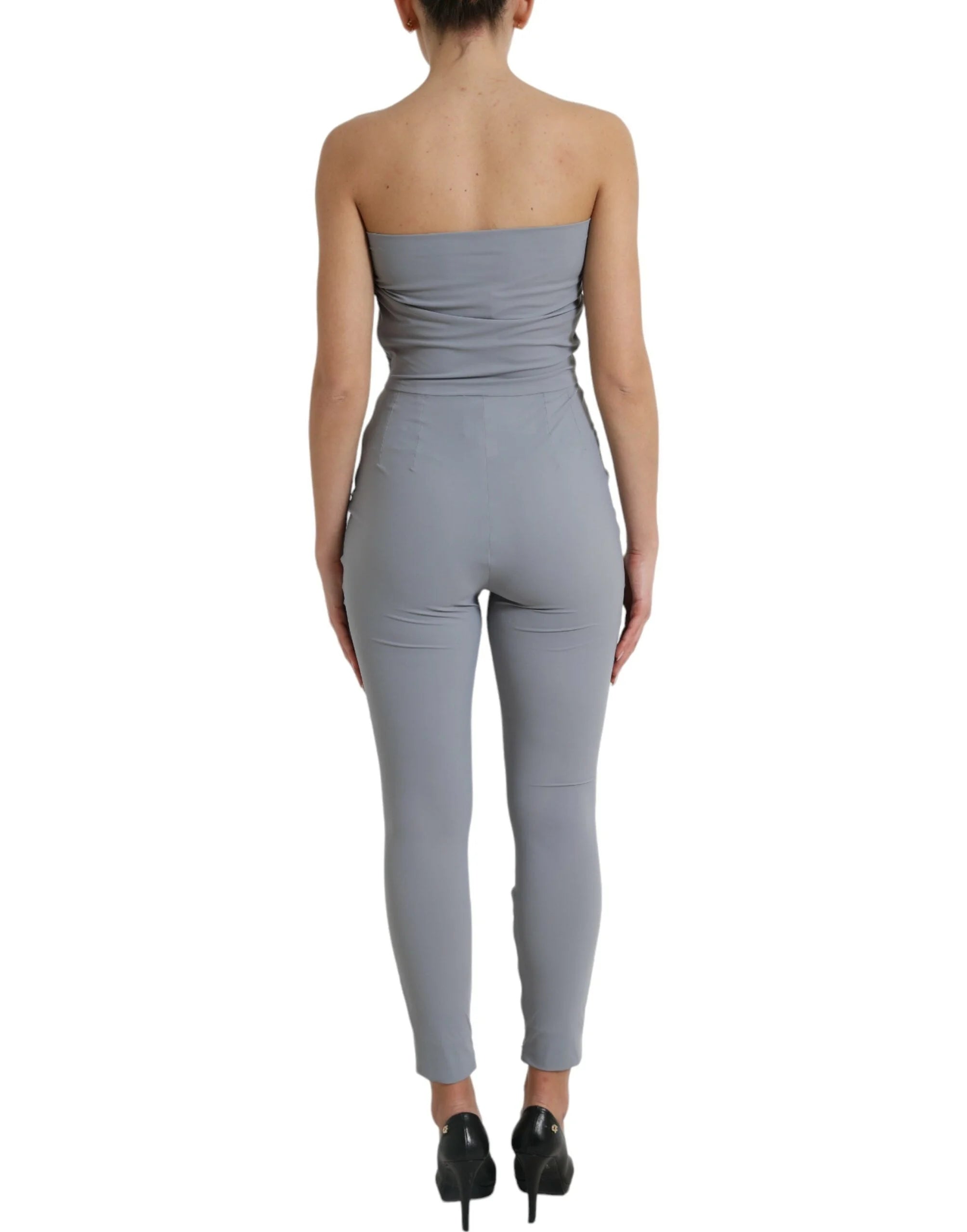 Dolce & Gabbana Gray Nylon Strapless Bodycon Jumpsuit Dress - IT40|S