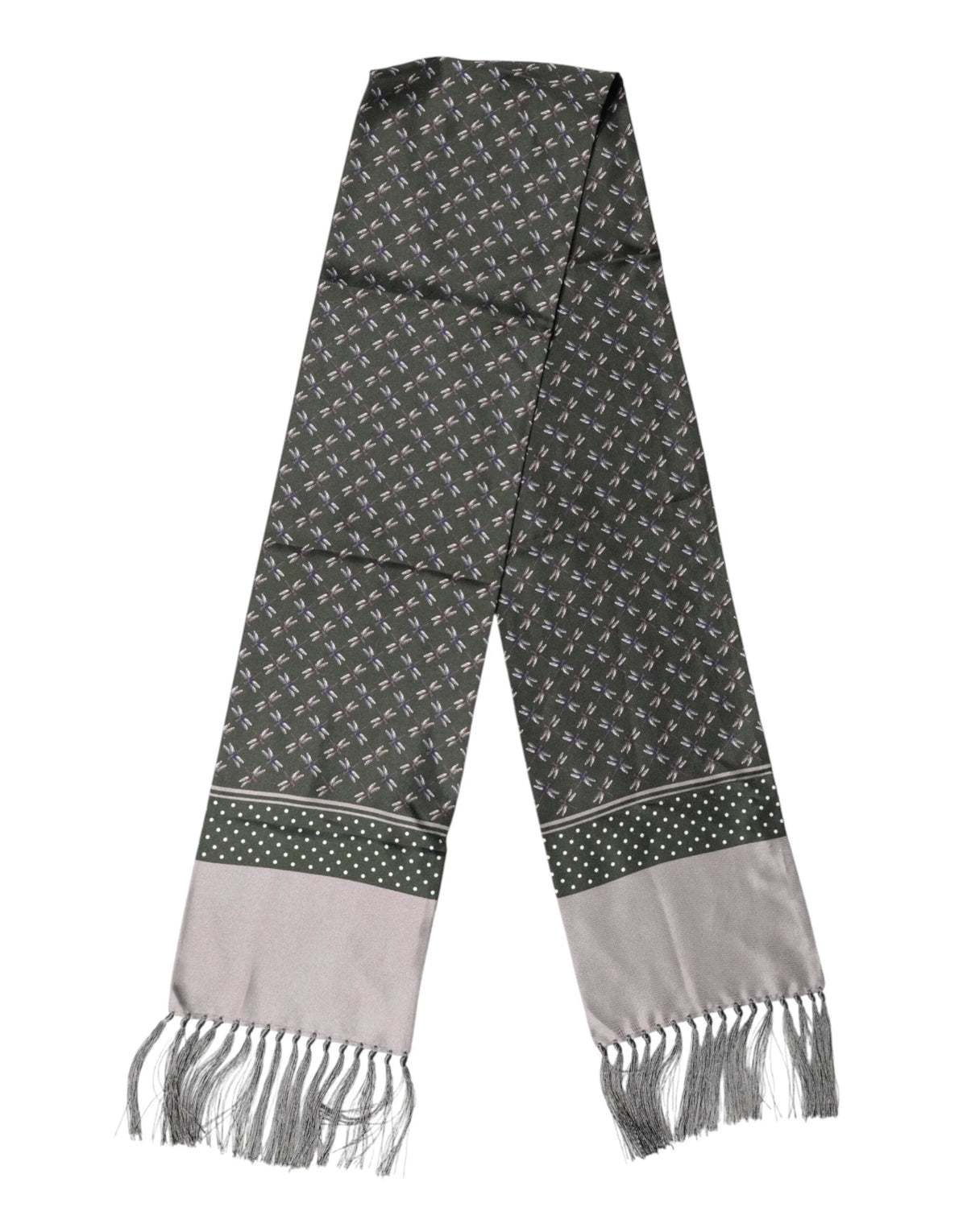 Dolce & Gabbana Gray Patterned Fringes Neck Foulard Scarf