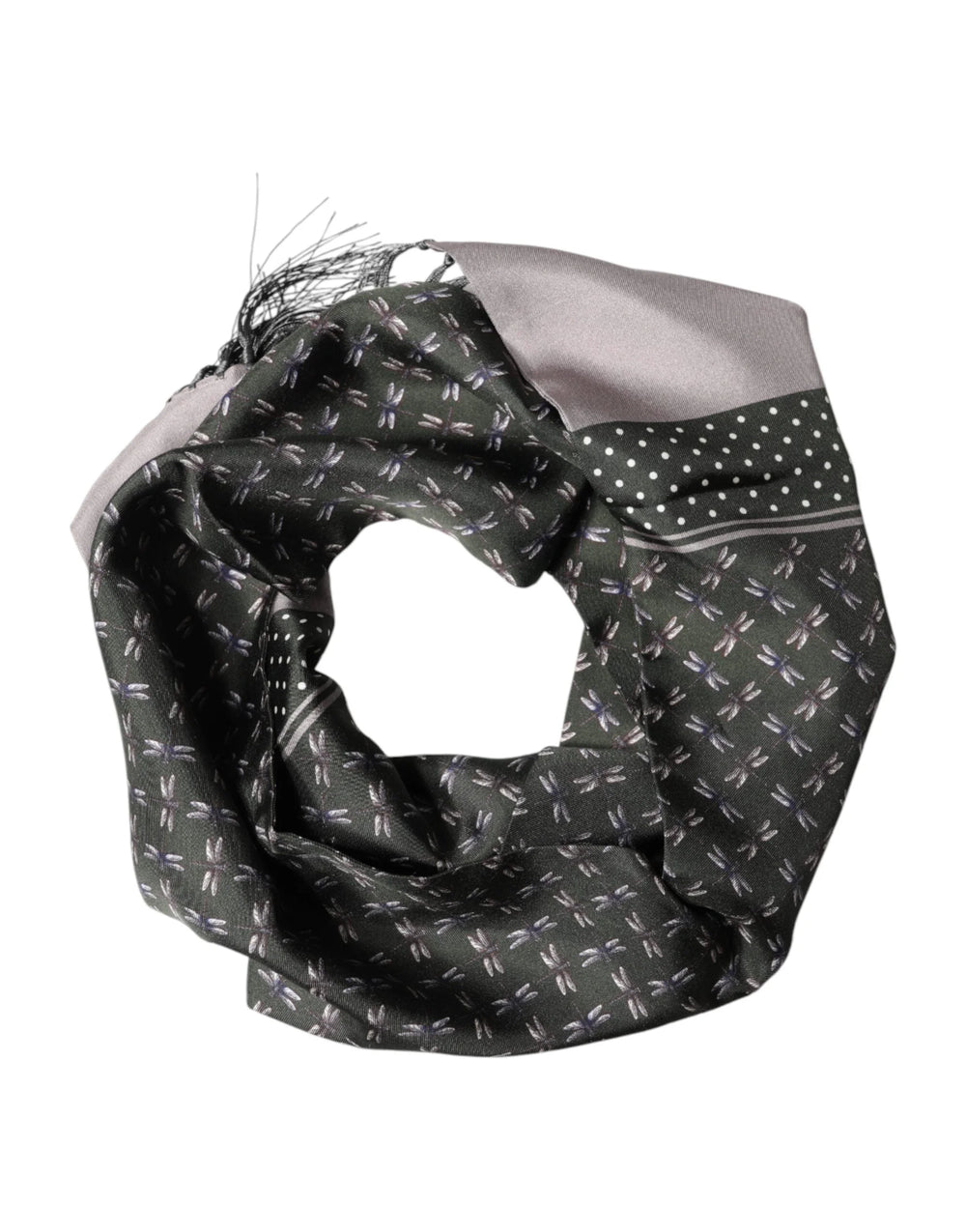 Dolce & Gabbana Gray Patterned Fringes Neck Foulard Scarf