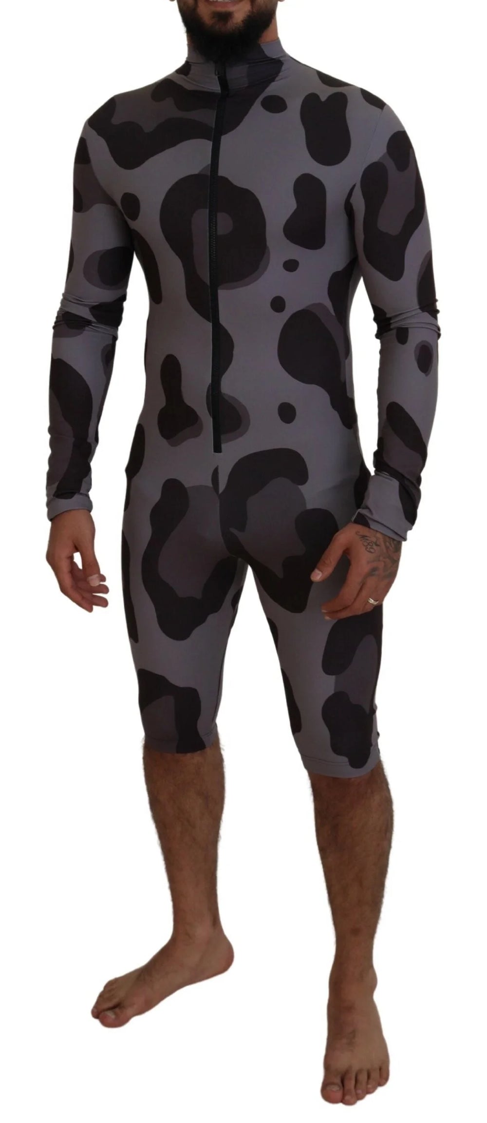 Dolce & Gabbana Gray Patterned Polyester Wetsuit Swimwear - IT48 | M - One-Piece Swimsuits