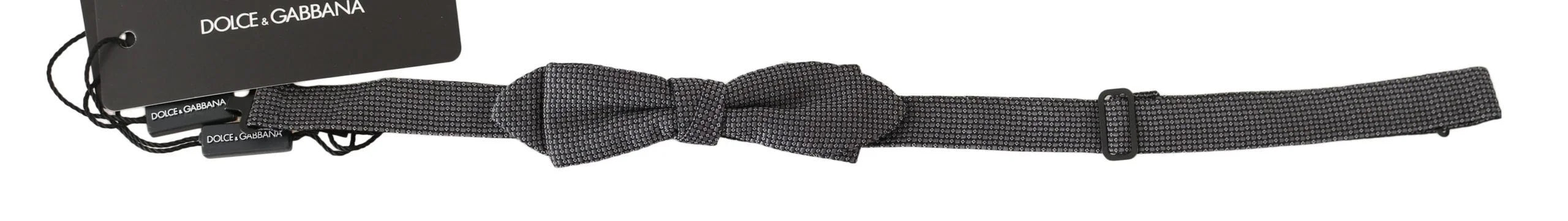 Dolce & Gabbana Gray Patterned Silk Adjustable Neck Bow Tie Papillon - Neckties