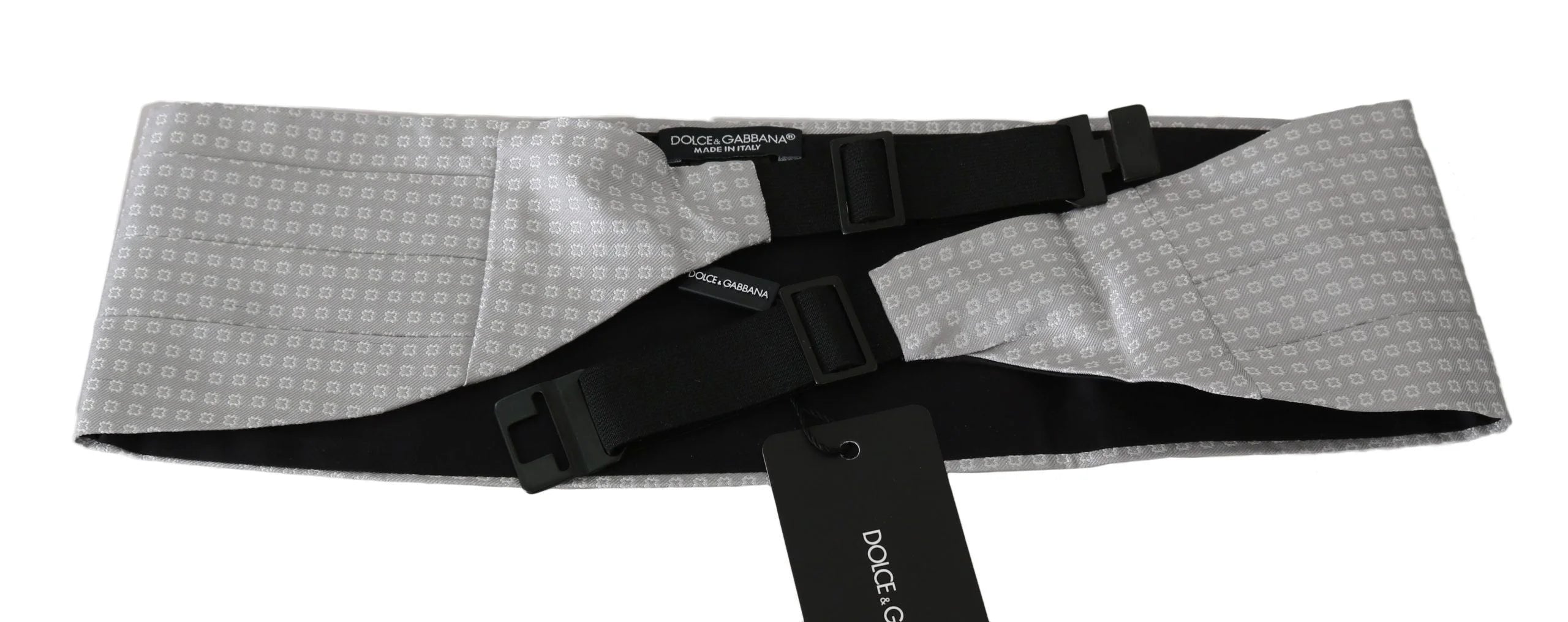 Dolce & Gabbana Gray Patterned Waist Belt Silk Cummerbund - Traditional Clothing Accessories