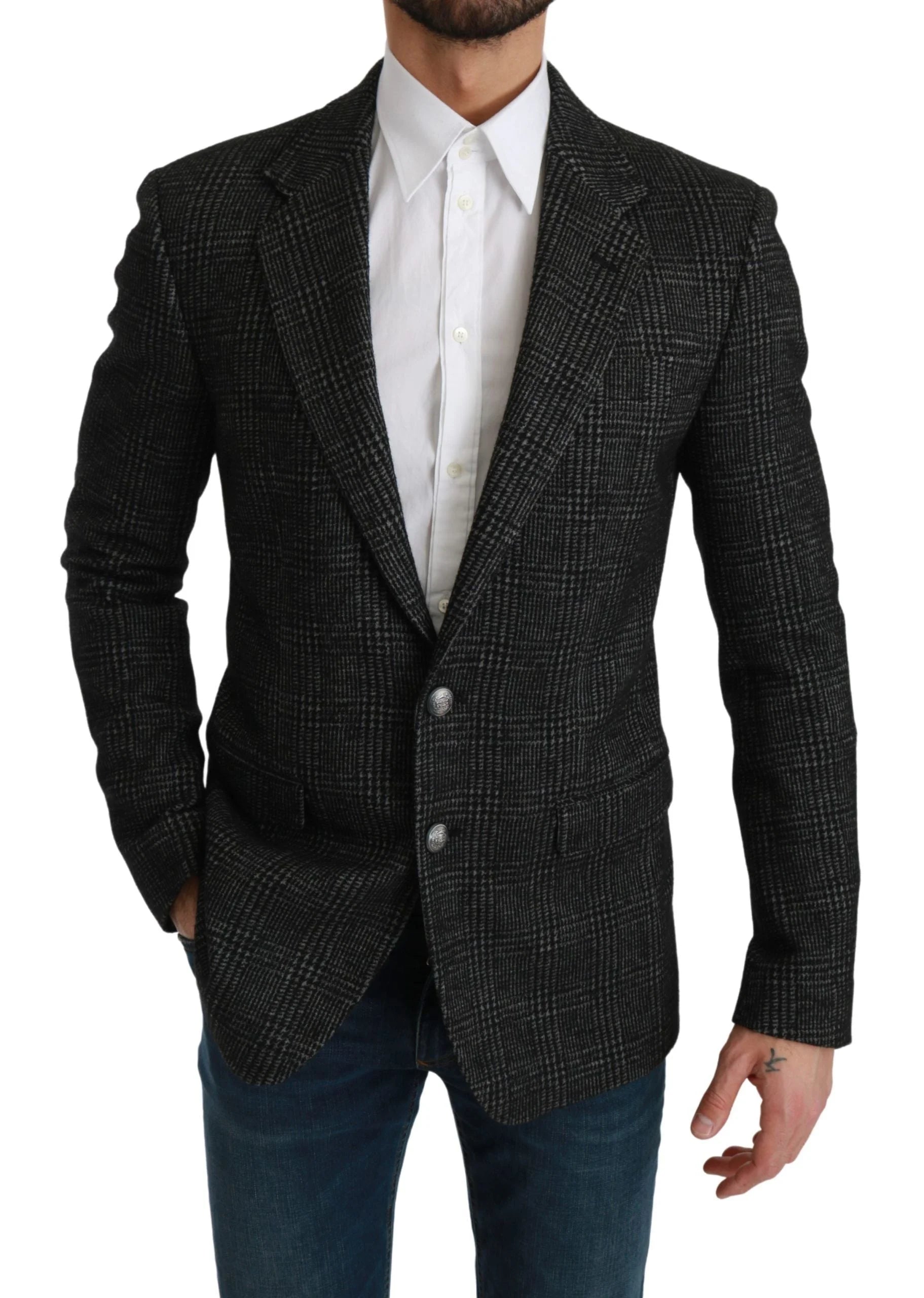 Dolce & Gabbana Gray Plaid Check Slim Fit Jacket Blazer - IT46 | S - Sport Jackets