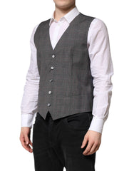 Dolce & Gabbana Gray Plaid Wool Formal Dress Waistcoat Vest - Vests