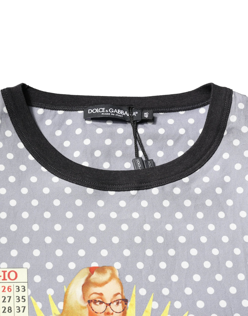 Dolce & Gabbana Gray Polka Dot Pin-Up Print Crew Neck T-shirt - IT48 | M - T-Shirts