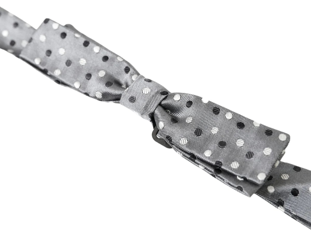 Dolce & Gabbana Gray Polka Dot Silk Adjustable Men Neck Papillon Bow Tie - Neckties
