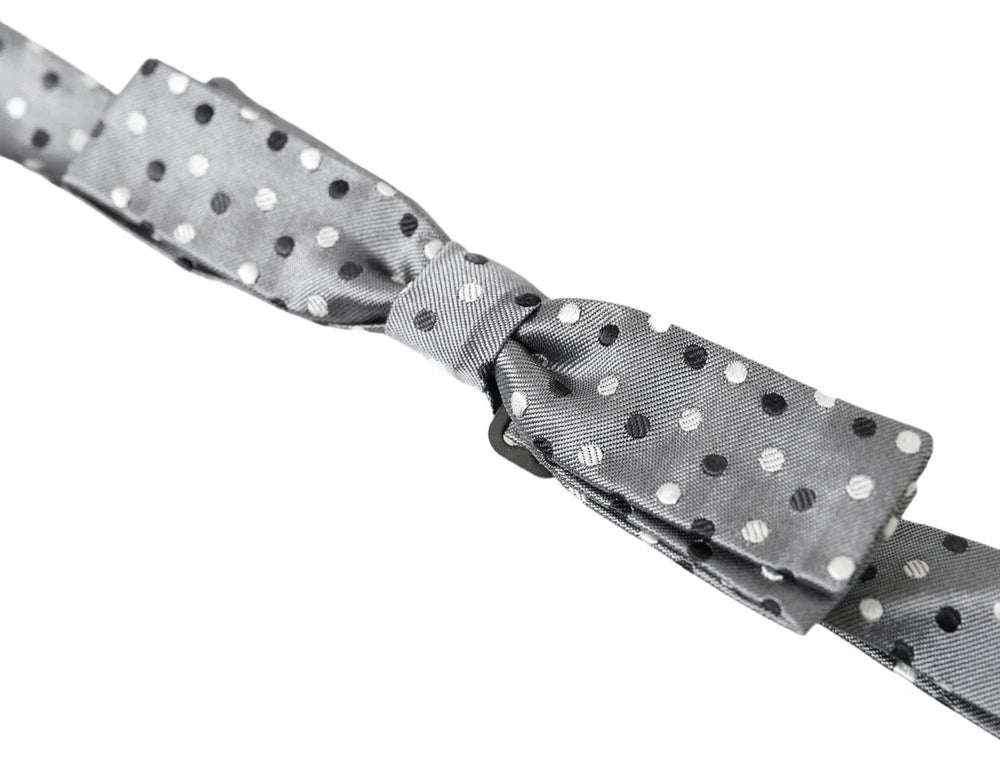 Dolce & Gabbana Gray Polka Dot Silk Adjustable Men Neck Papillon Bow Tie - Neckties
