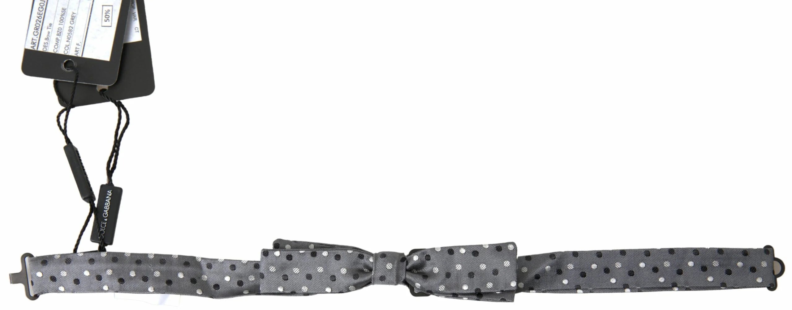 Dolce & Gabbana Gray Polka Dot Silk Adjustable Men Neck Papillon Bow Tie - Neckties