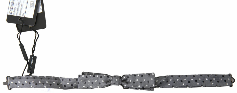 Dolce & Gabbana Gray Polka Dot Silk Adjustable Men Neck Papillon Bow Tie - Neckties