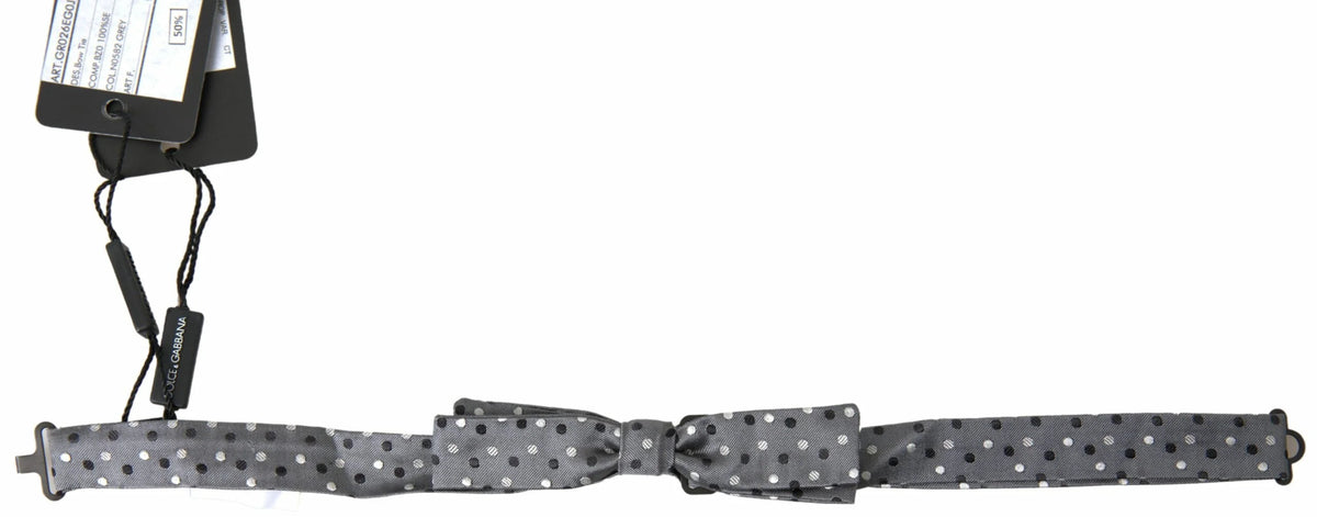 Dolce & Gabbana Gray Polka Dot Silk Adjustable Men Neck Papillon Bow Tie - Neckties