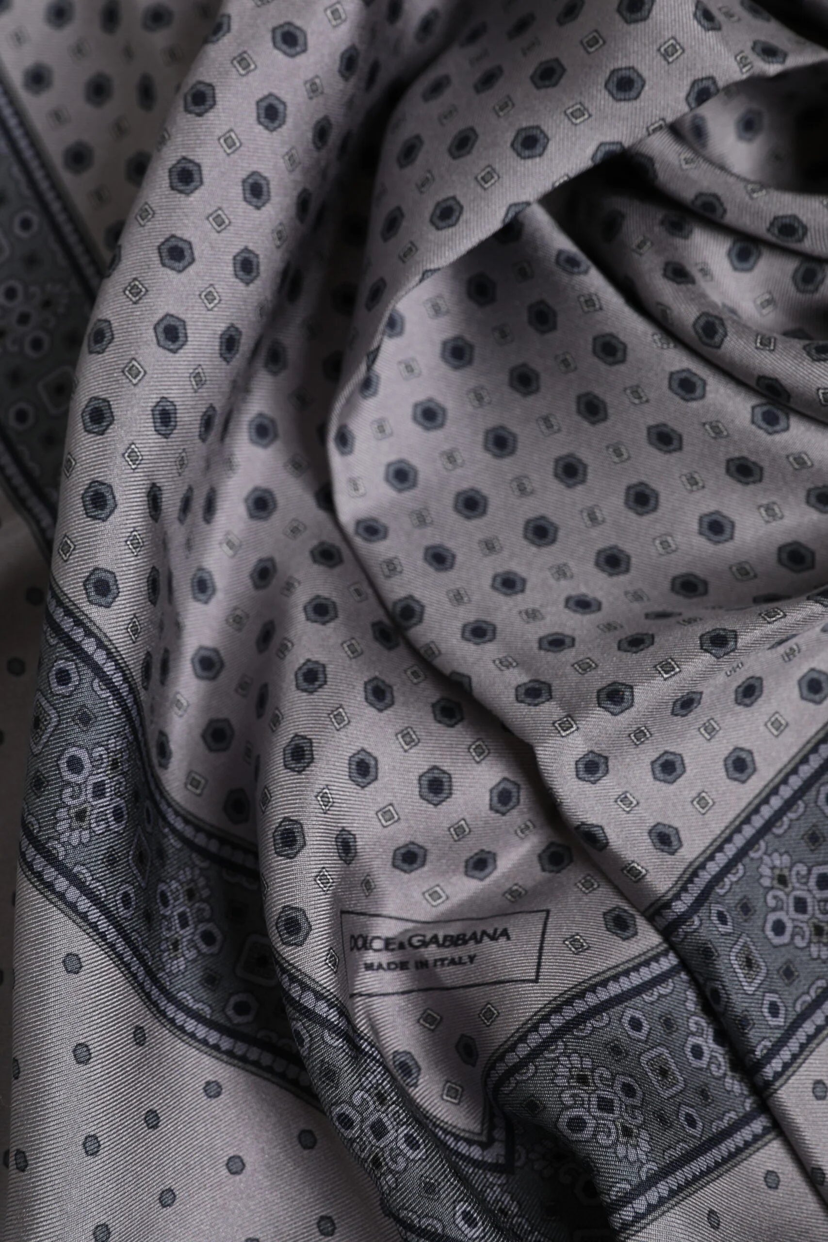 Dolce & Gabbana Gray Polka Dot Silk Square Men Foulard Scarf - Scarves & Shawls