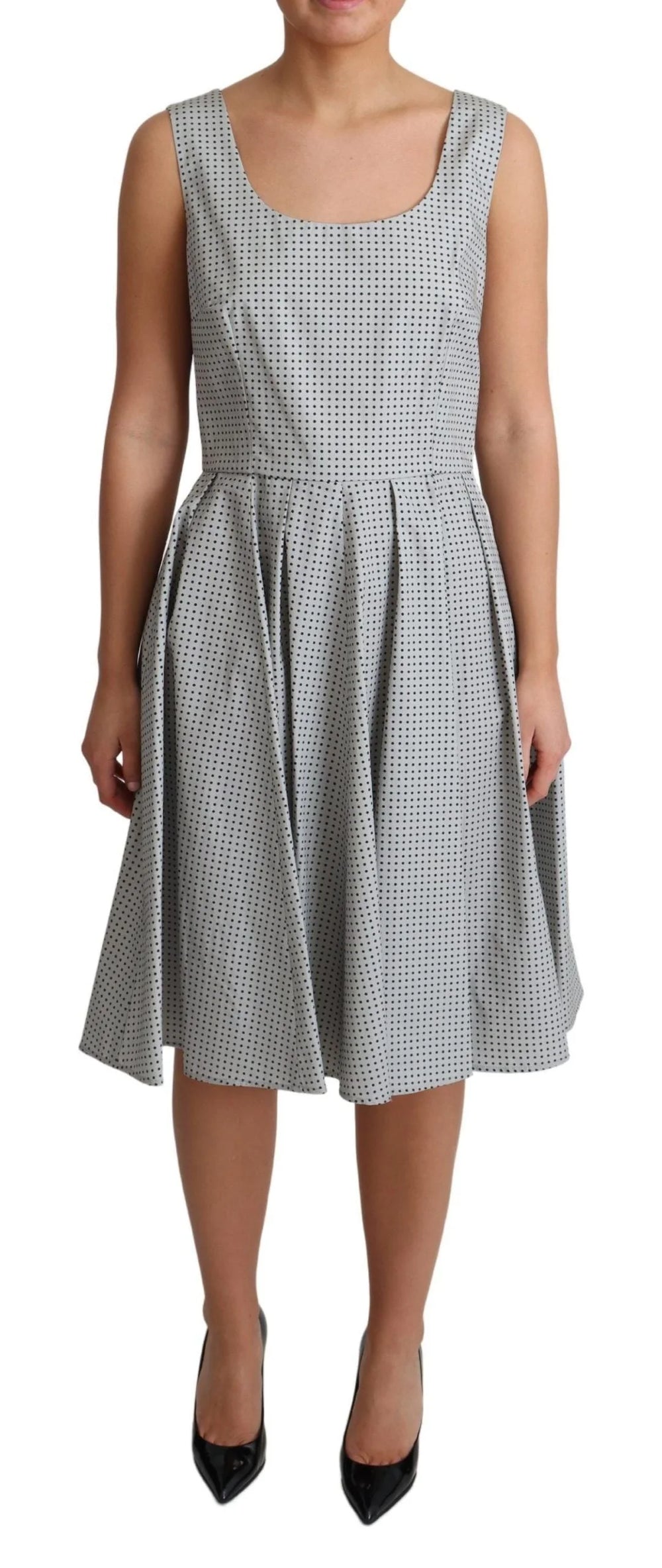 Dolce & Gabbana Gray Polka Dotted Cotton A-Line Dress - Dresses
