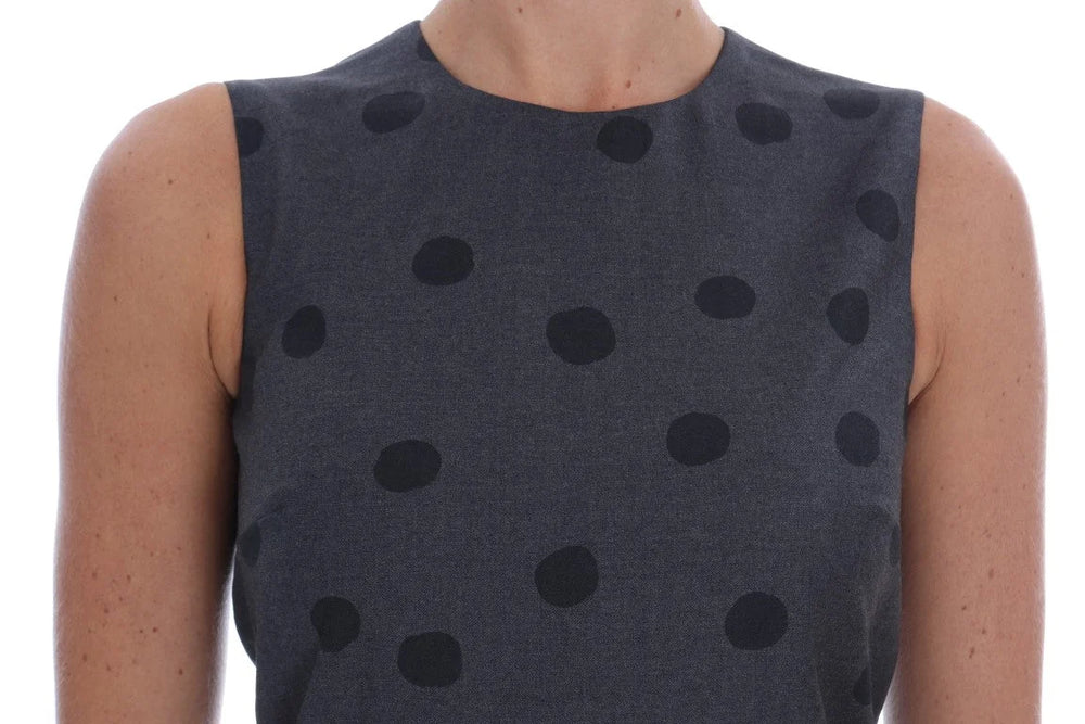 Dolce & Gabbana Gray Polka Dotted Sheath Wool Dress - IT38|XS - Dresses