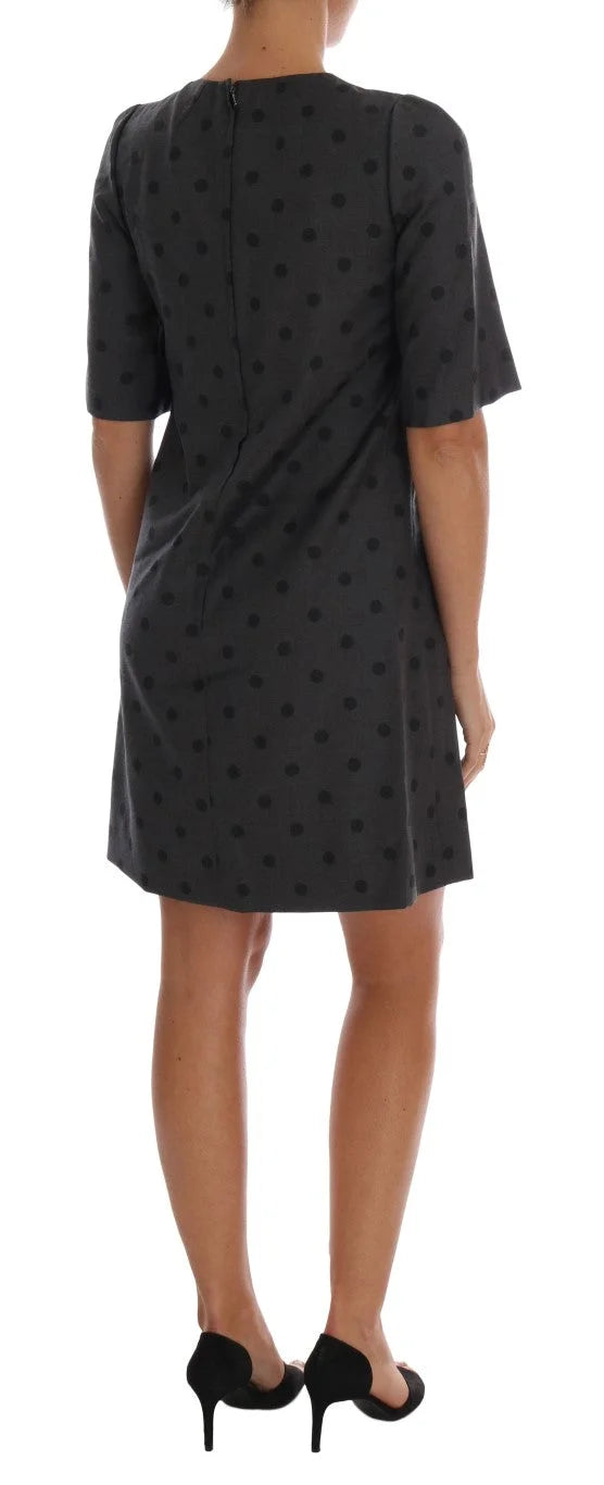 Dolce & Gabbana Gray Polka Dotted Sheath Wool Dress - IT40|S - Dresses