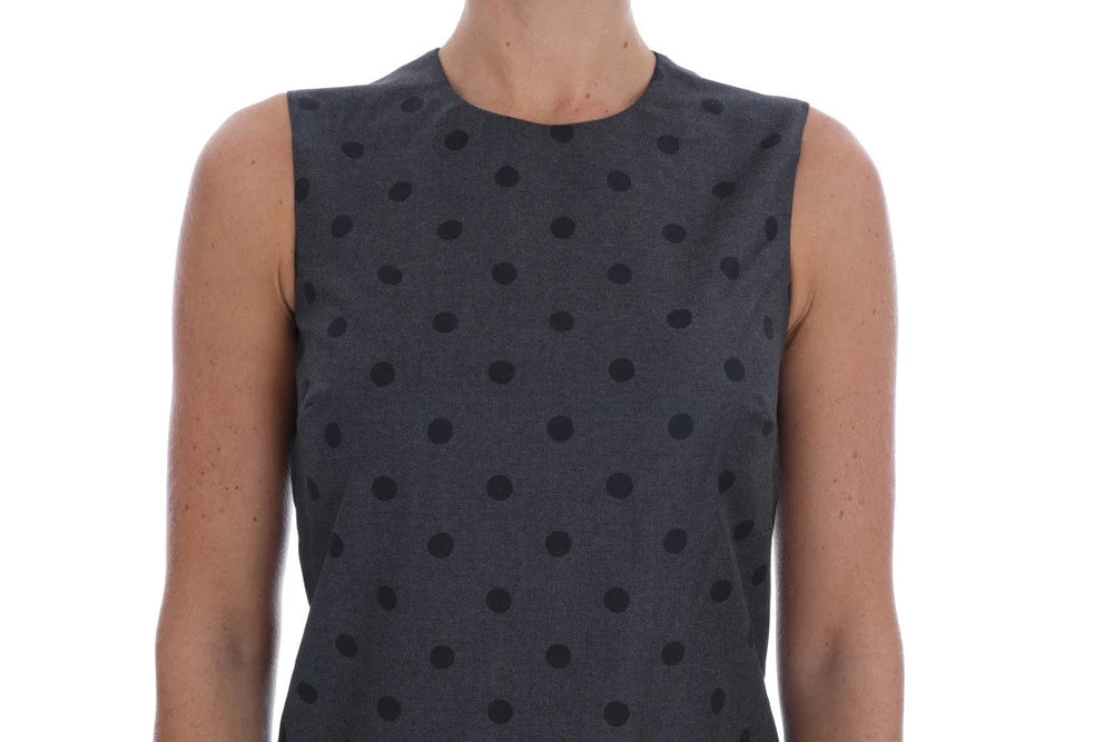 Dolce & Gabbana Gray Polka Dotted Sheath Wool Dress - IT40|S - Dresses