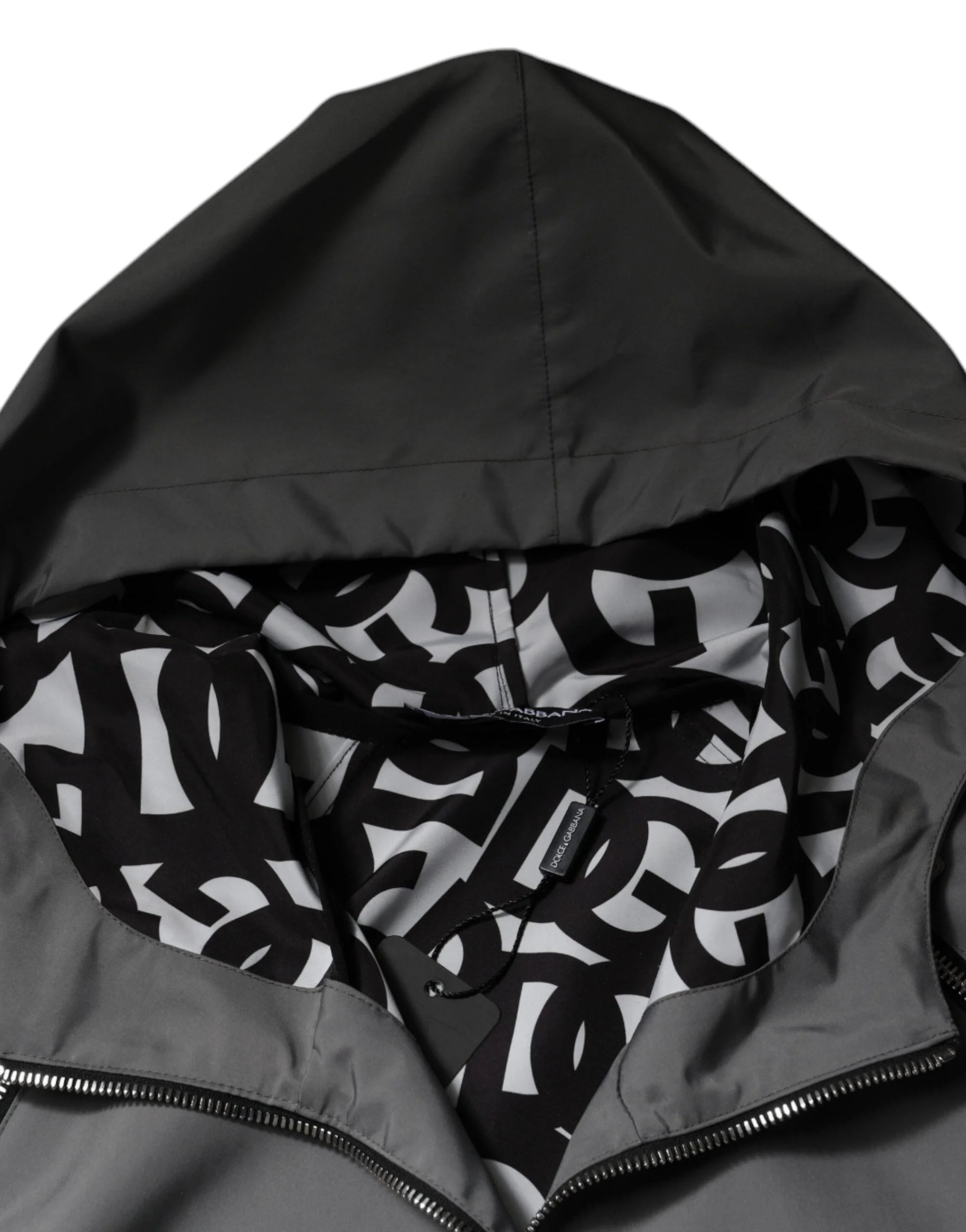 Dolce & Gabbana Gray Polyester Hooded Men Full Zip Jacket - IT48 | M - Windbreakers