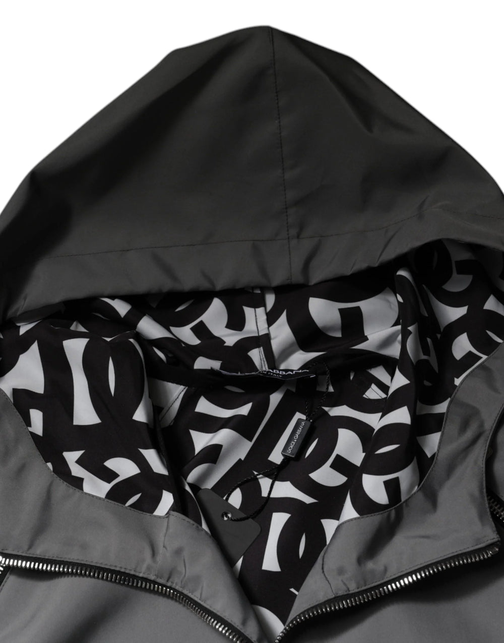 Dolce & Gabbana Gray Polyester Hooded Men Full Zip Jacket - IT48 | M - Windbreakers