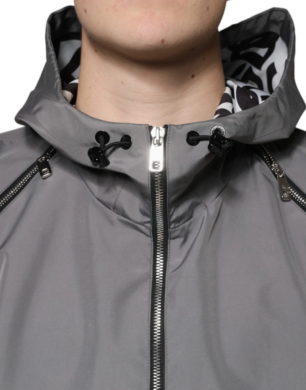 Dolce & Gabbana Gray Polyester Hooded Men Full Zip Jacket - IT48 | M - Windbreakers