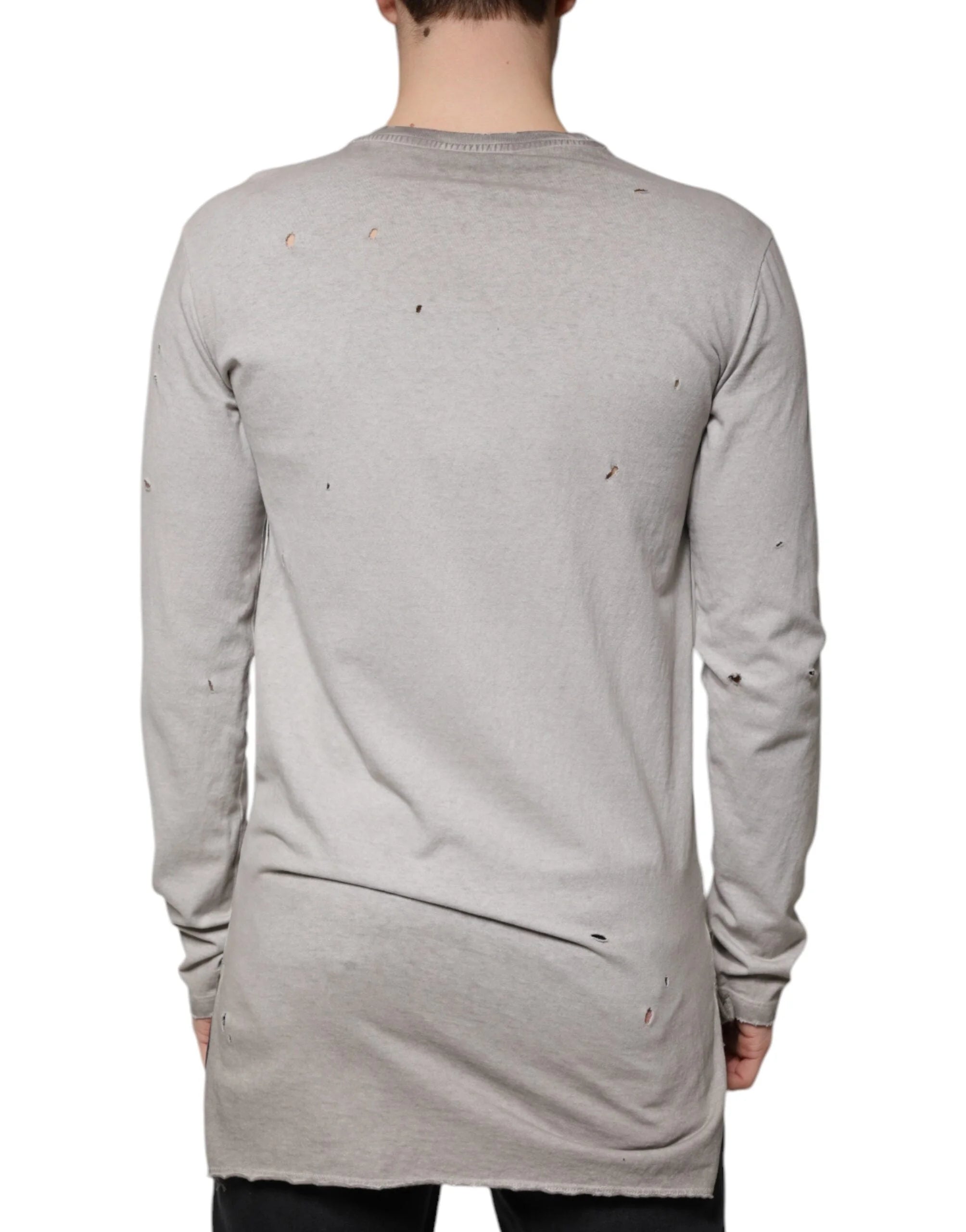 Dolce & Gabbana Gray Printed Cotton Crewneck Pullover Sweater - IT48 | M - Sweaters