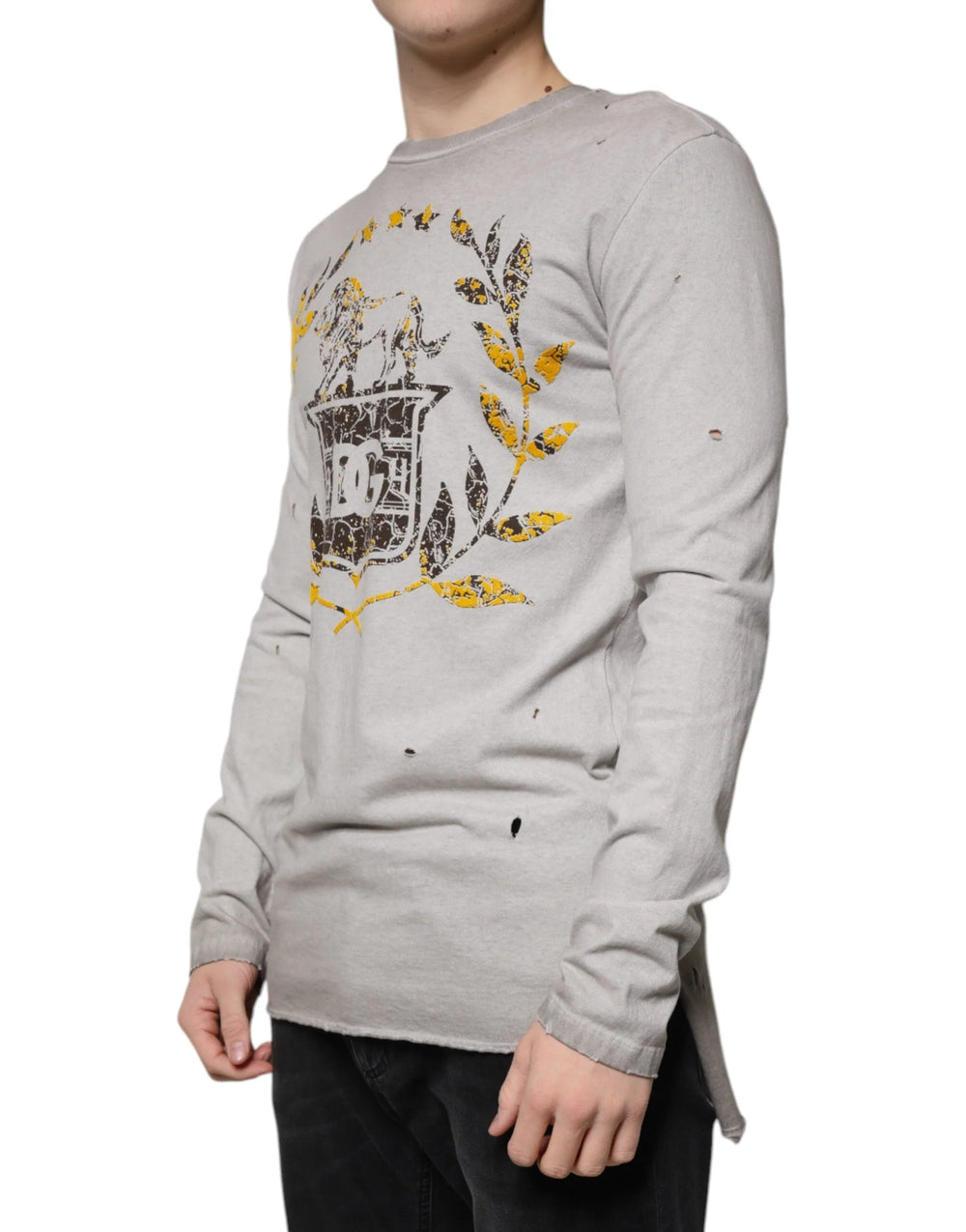 Dolce & Gabbana Gray Printed Cotton Crewneck Pullover Sweater - IT48 | M - Sweaters