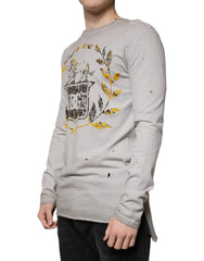 Dolce & Gabbana Gray Printed Cotton Crewneck Pullover Sweater - IT48 | M - Sweaters