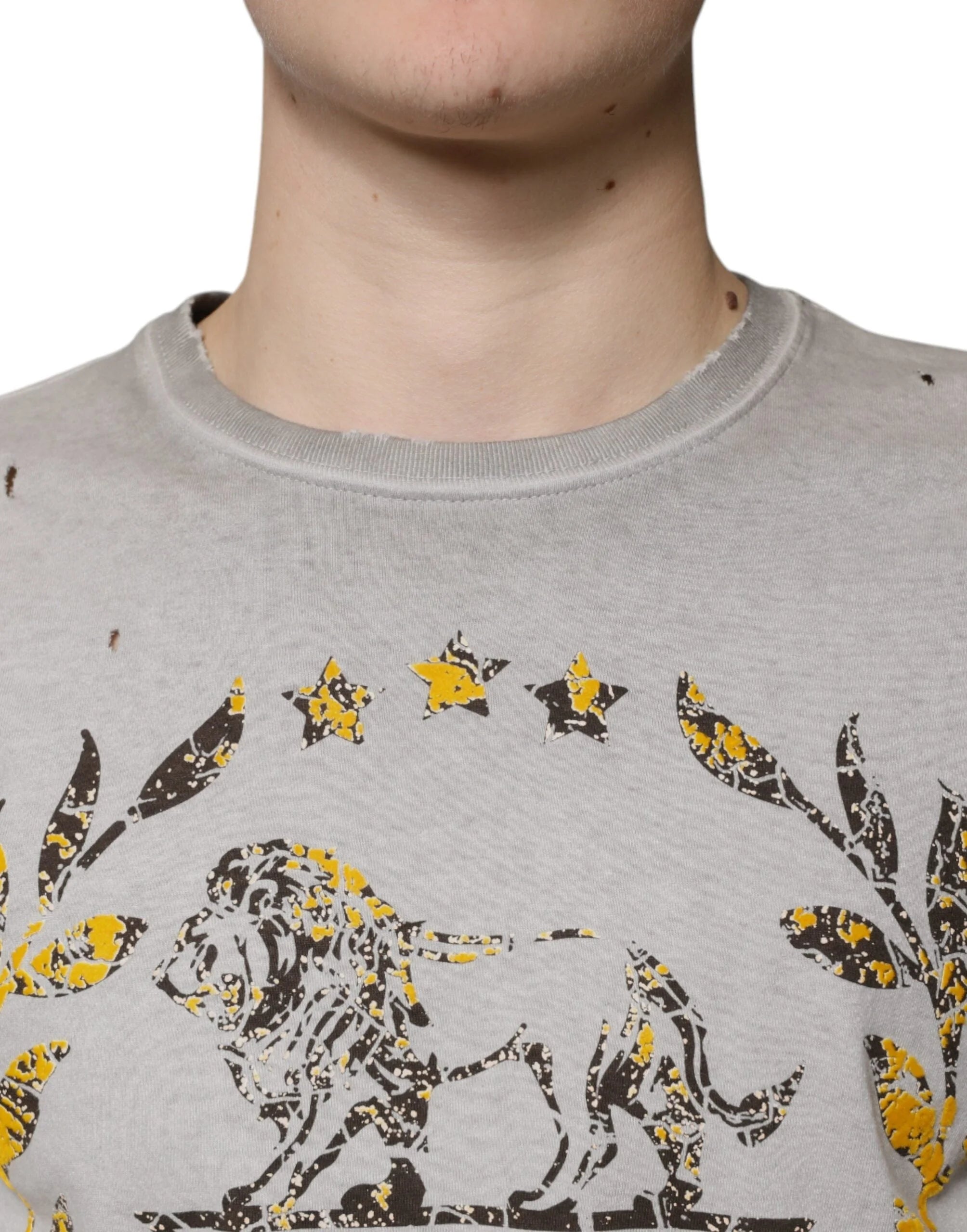 Dolce & Gabbana Gray Printed Cotton Crewneck Pullover Sweater - IT48 | M - Sweaters