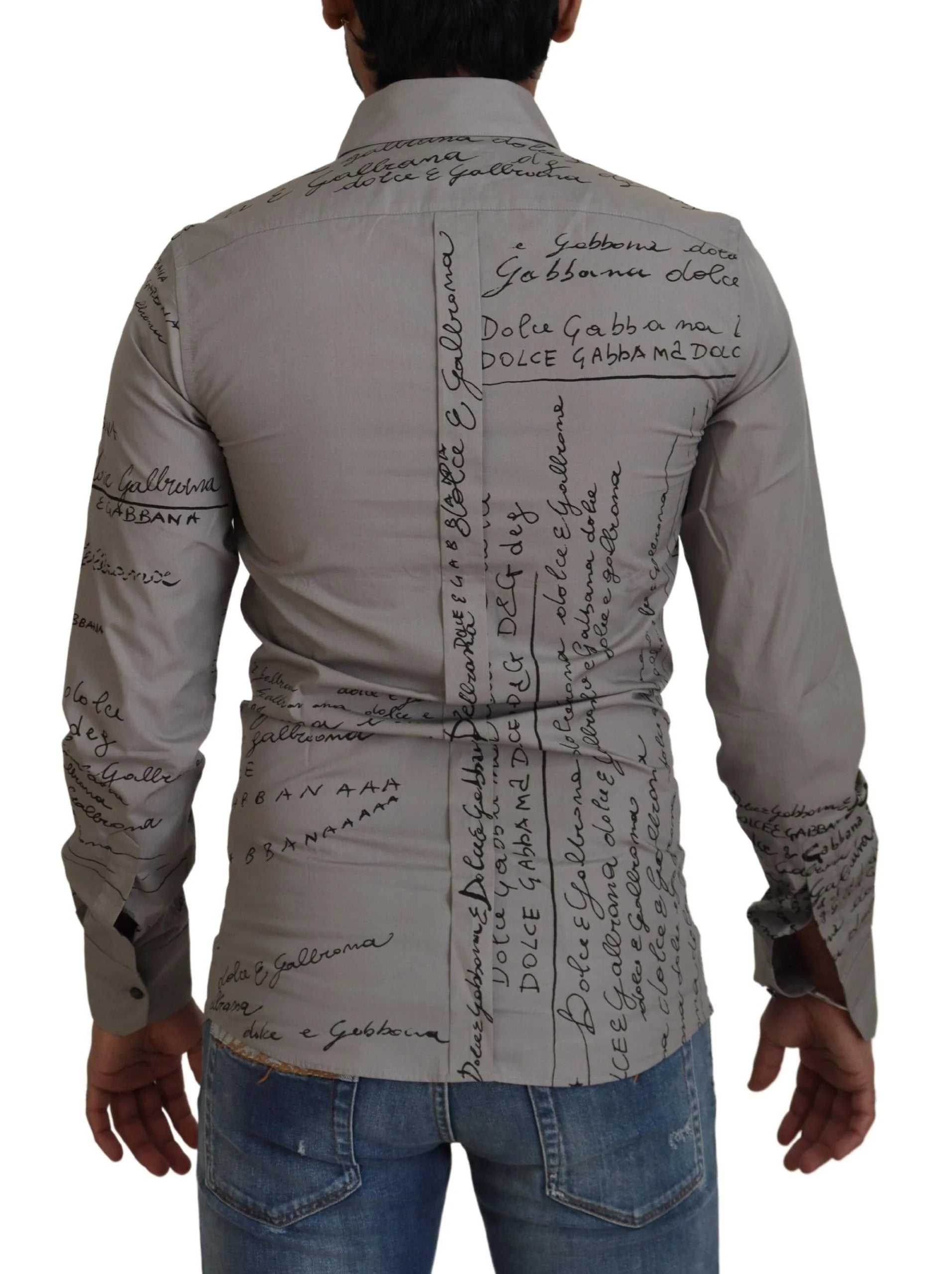 Dolce & Gabbana Gray Printed Cotton Slim Dress GOLD Shirt - IT37 | XS - Shirts