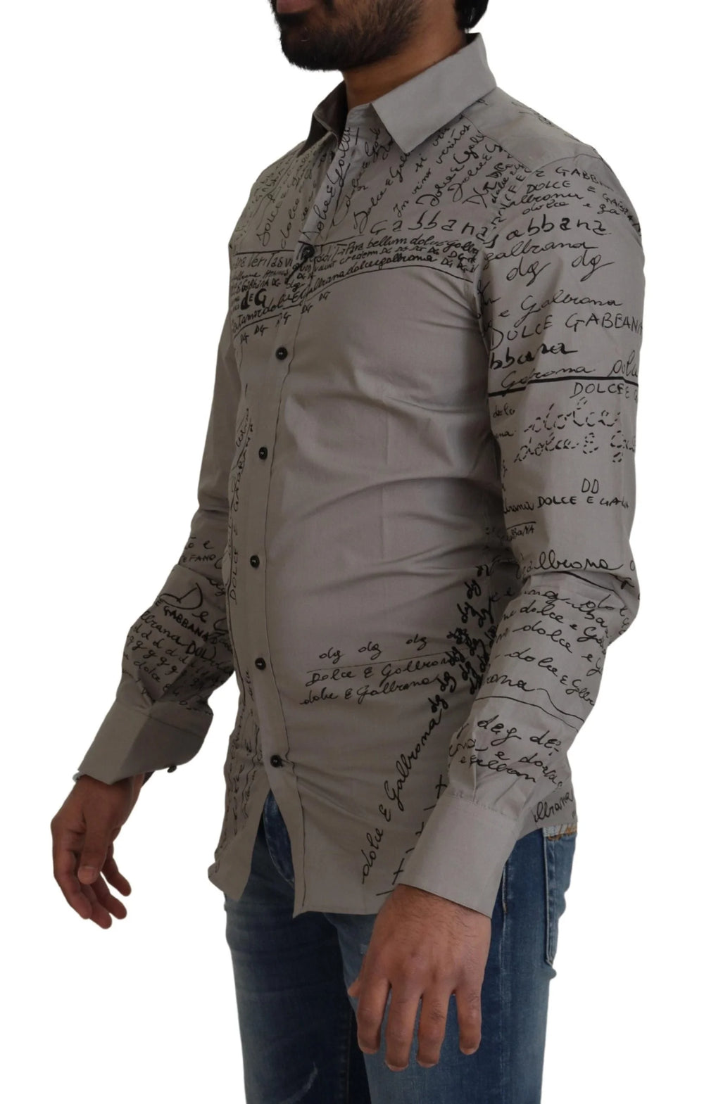 Dolce & Gabbana Gray Printed Cotton Slim Dress GOLD Shirt - IT37 | XS - Shirts