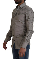 Dolce & Gabbana Gray Printed Cotton Slim Dress GOLD Shirt - IT37 | XS - Shirts