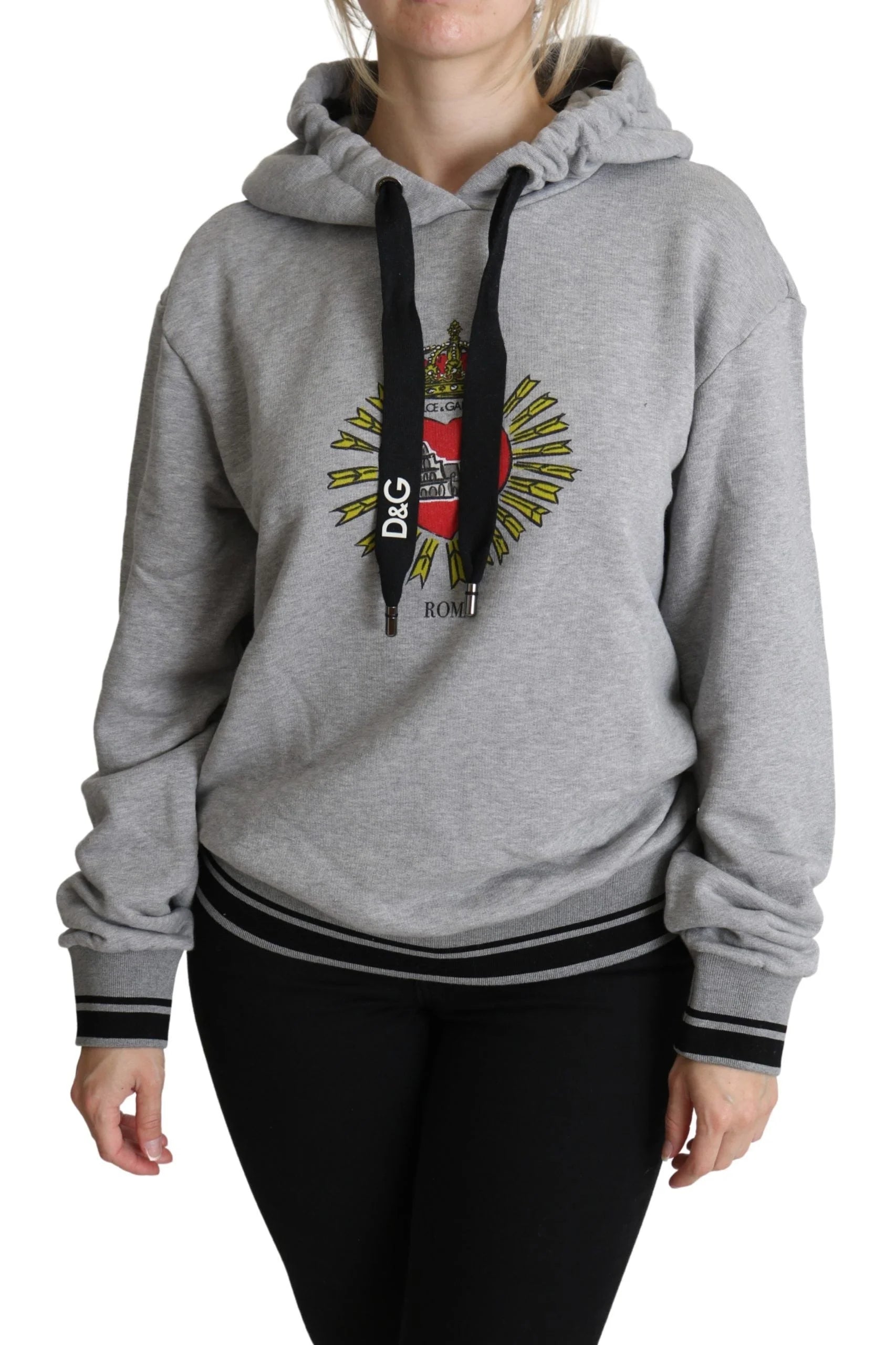 Dolce & Gabbana Gray Printed Hooded Exclusive Logo Sweater - IT38|XS - Hoodies